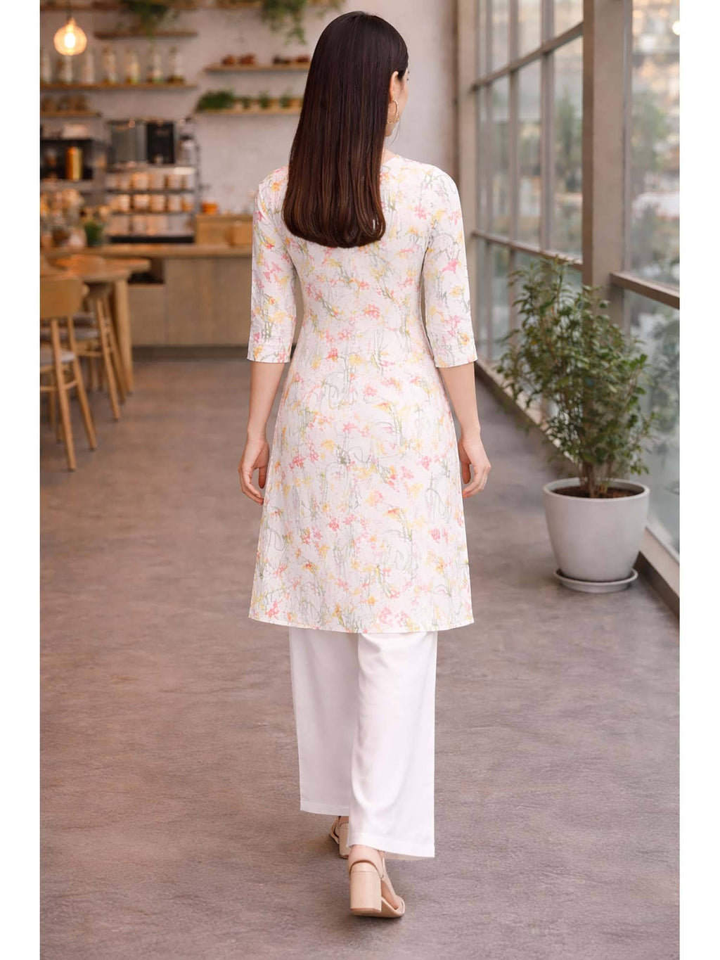White Floral Cotton Kurta | FY93 - view 7