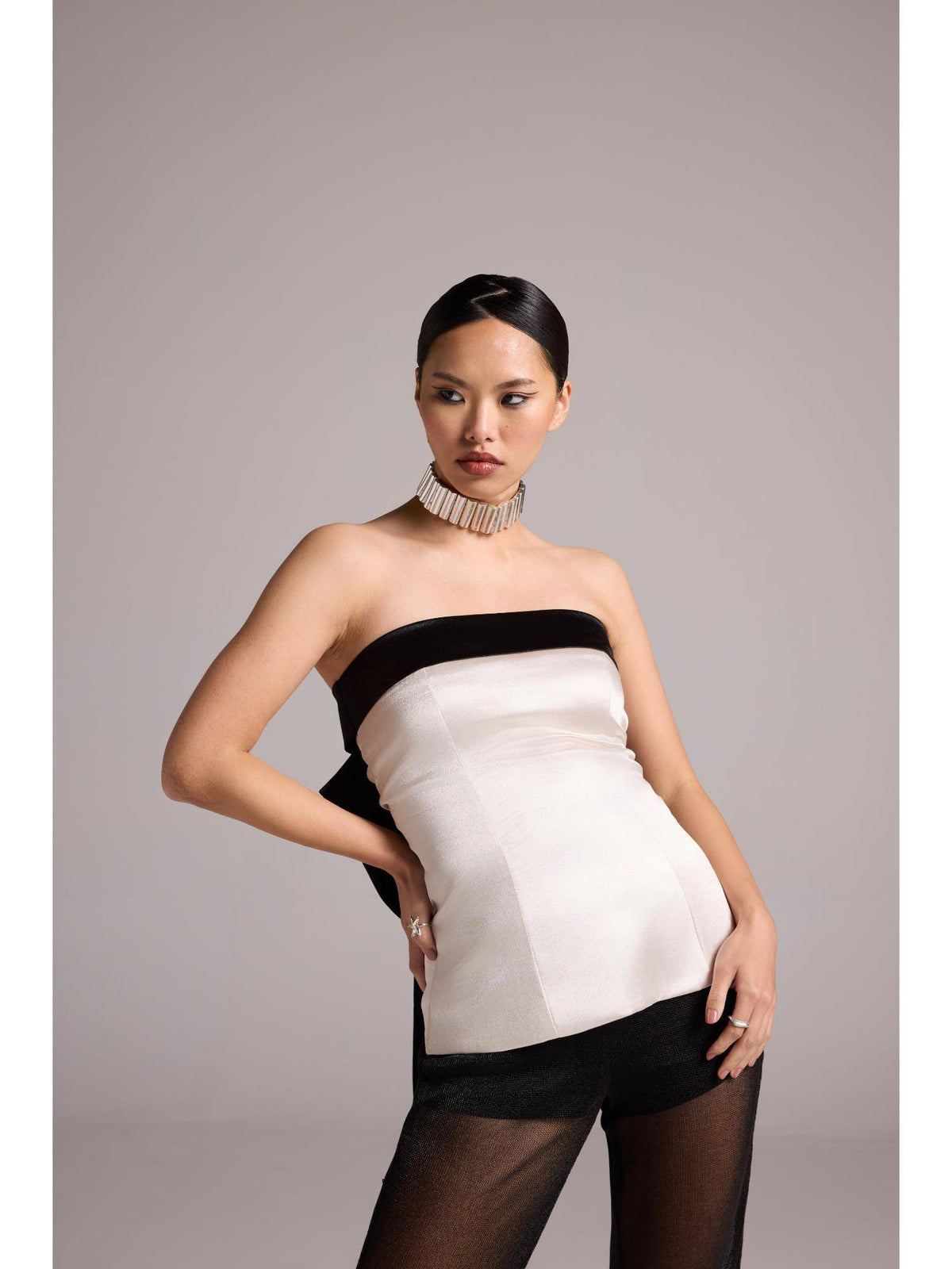 White Vera Bow Peplum Top | pt51 - view 1