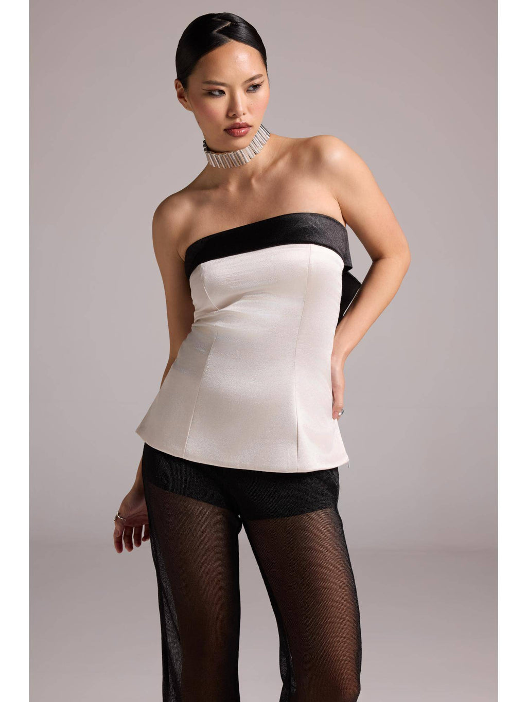 White Vera Bow Peplum Top | pt51 - view 2