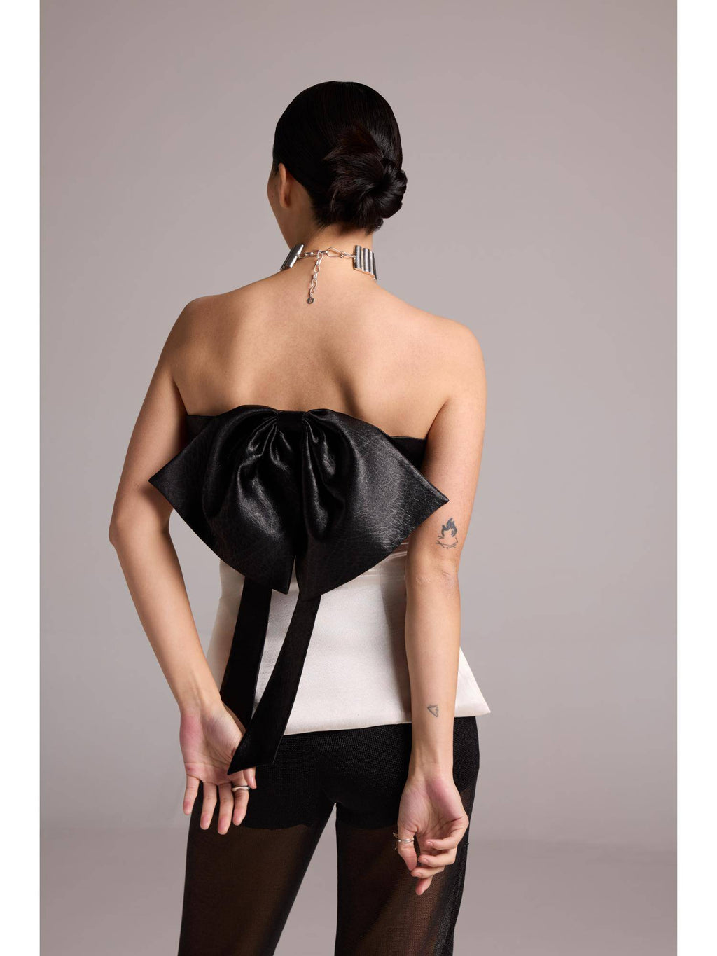 White Vera Bow Peplum Top | pt51 - view 3
