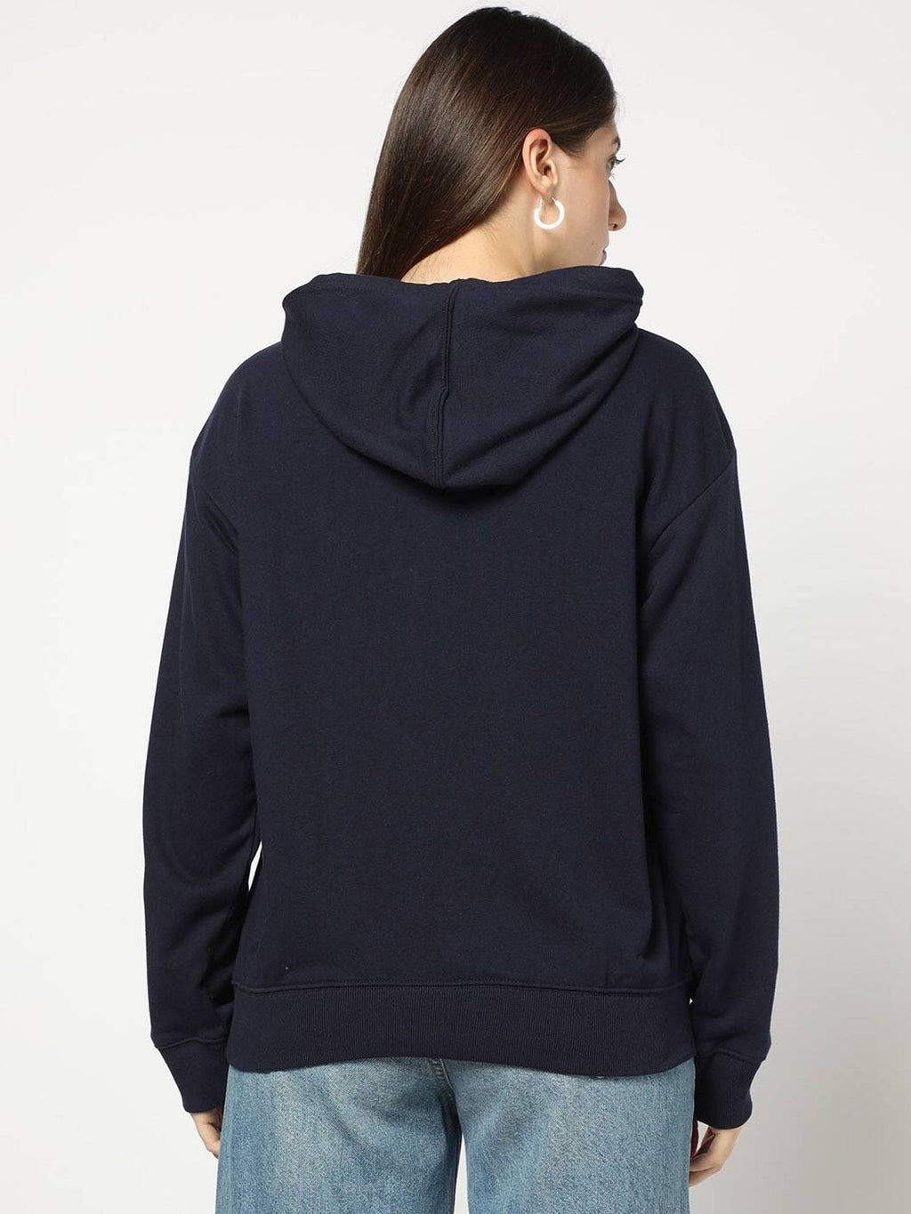 Women Navy Blue Logo Relaxed Fit Hooded Hoodie | HD56 - view 2