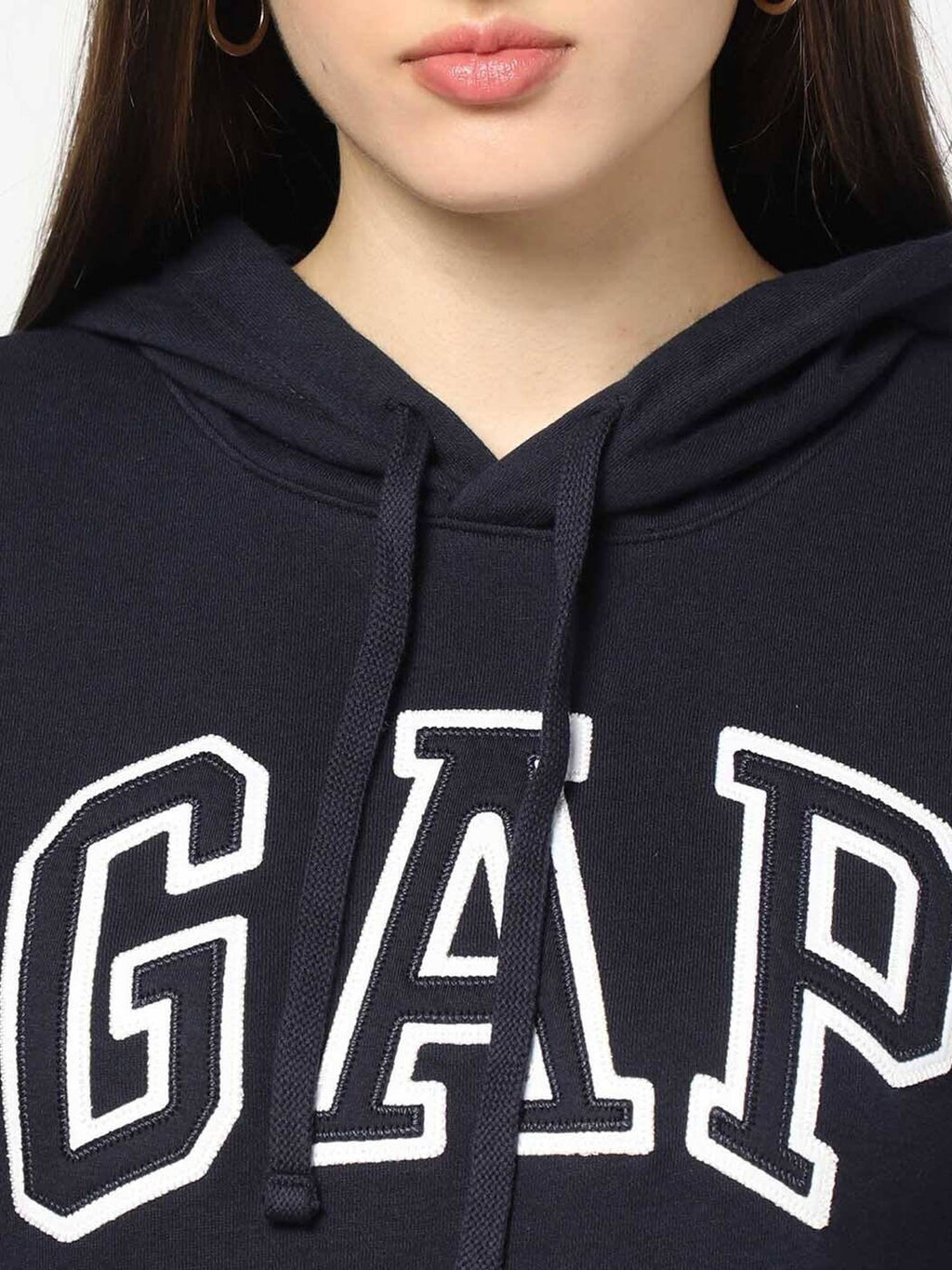 Women Navy Blue Logo Relaxed Fit Hooded Hoodie | HD56 - view 4