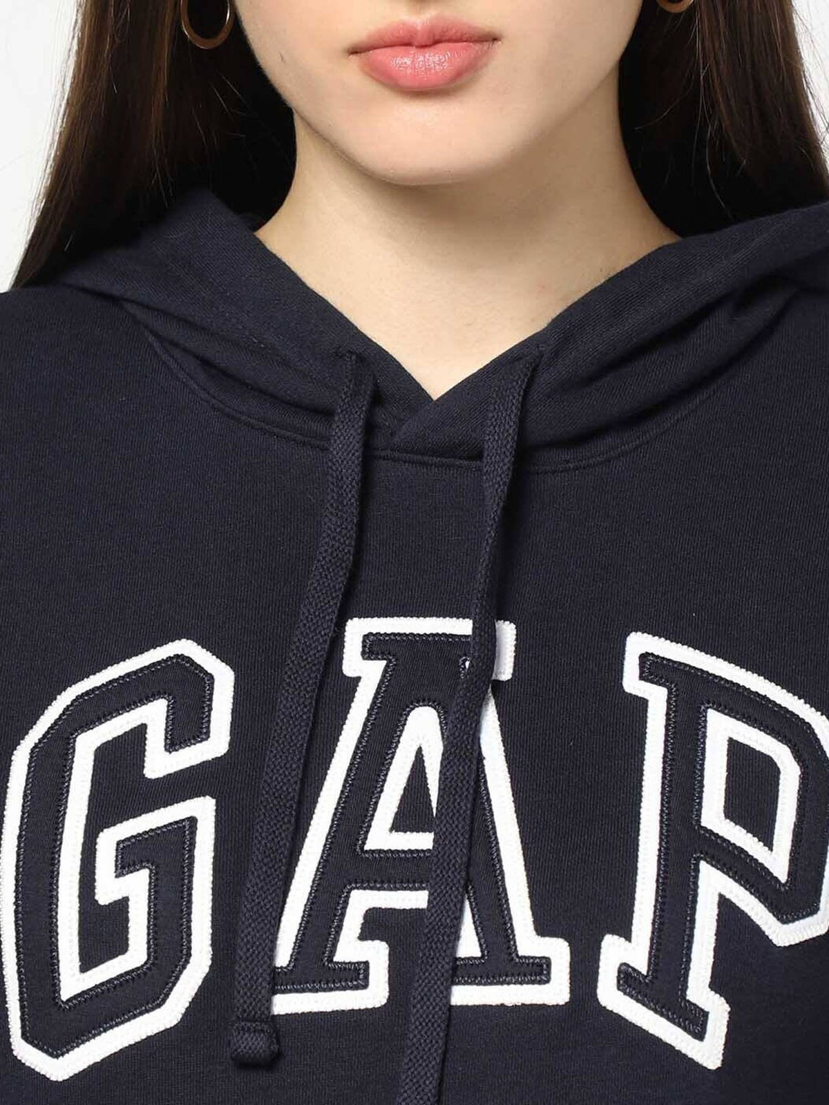 Women Navy Blue Logo Relaxed Fit Hooded Hoodie | HD56 - view 4