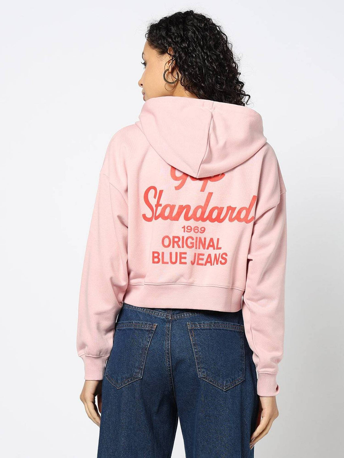 Women Pink Typographic Relaxed Fit Drop-Shoulder Hoodie | HD56 - view 1
