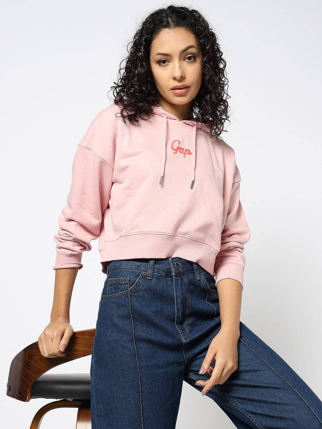 Women Pink Typographic Relaxed Fit Drop-Shoulder Hoodie | HD56 - view 2