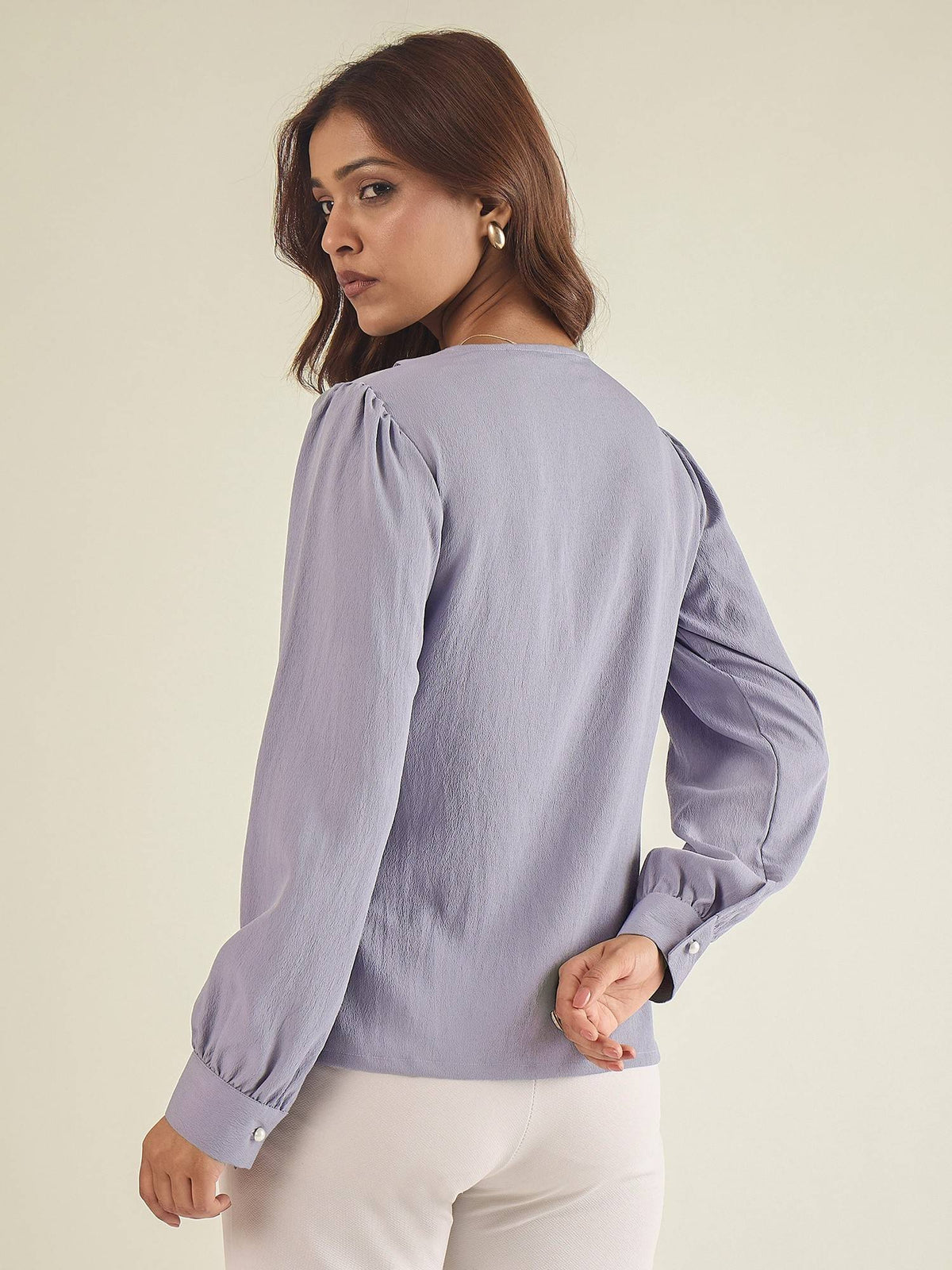 Women Brown Collared Contrast Embroidery Shirt | S67 - view 58