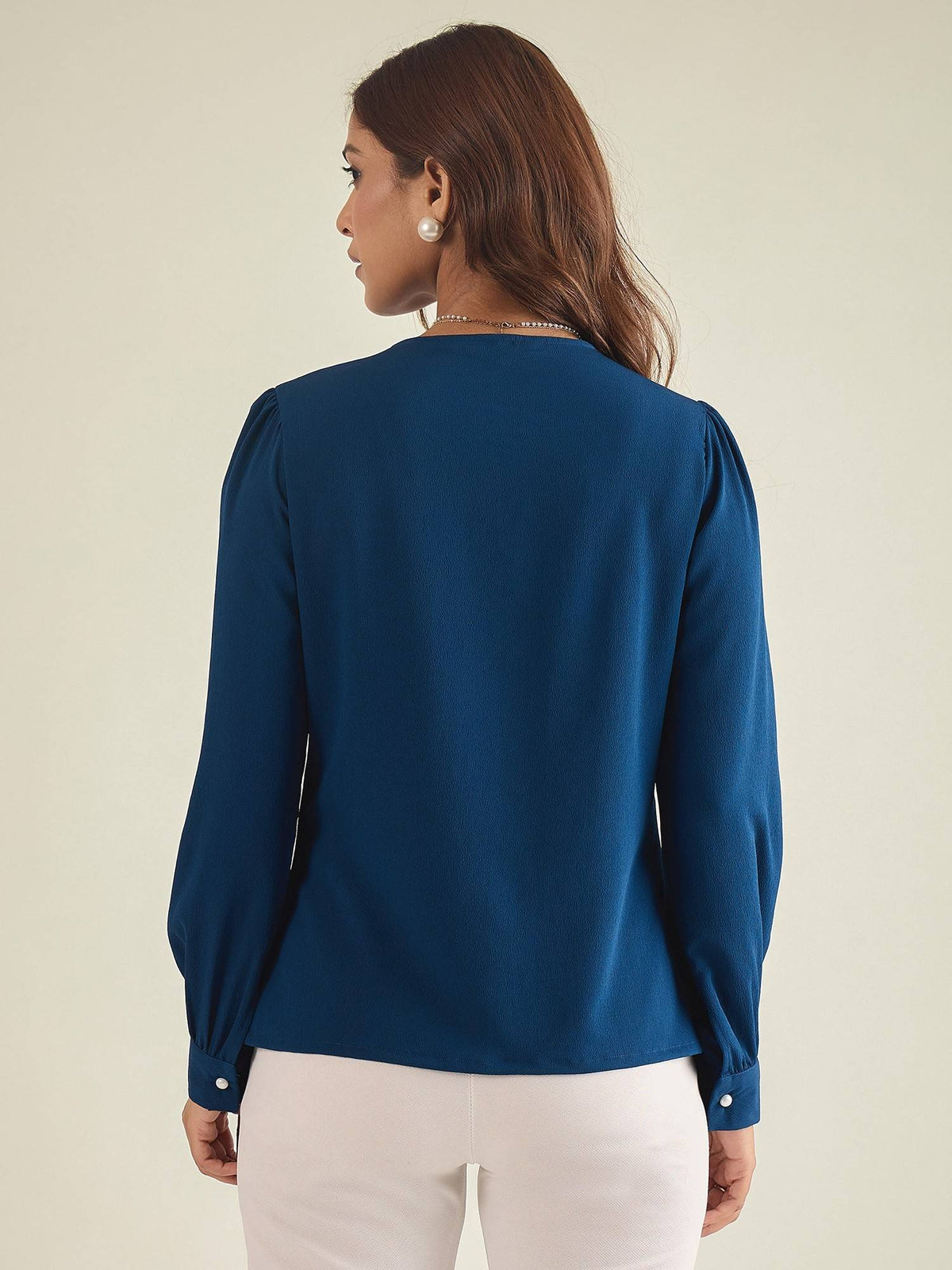 Women Blue Collared Contrast Embroidery Shirt | S67 - view 4
