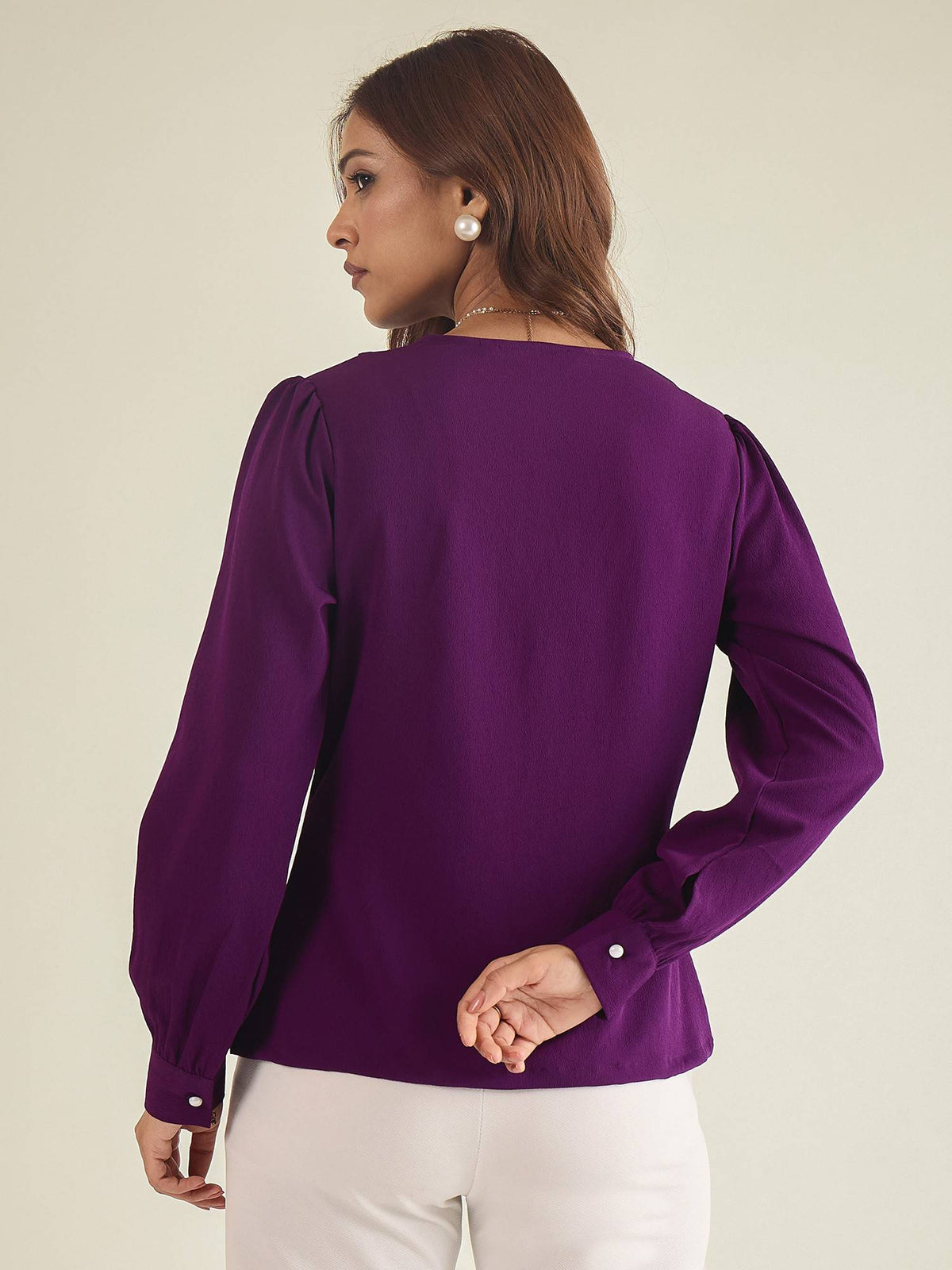 Women Purple Collared Contrast Embroidery Shirt | S67 - view 4