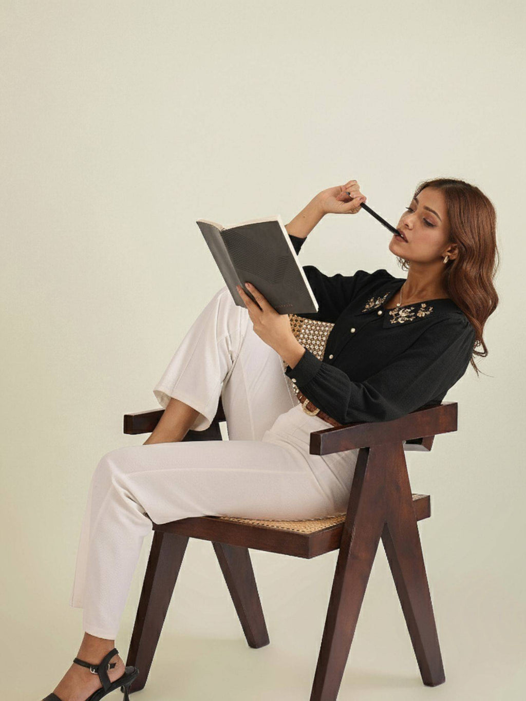 Women Blue Collared Contrast Embroidery Shirt | S67 - view 10