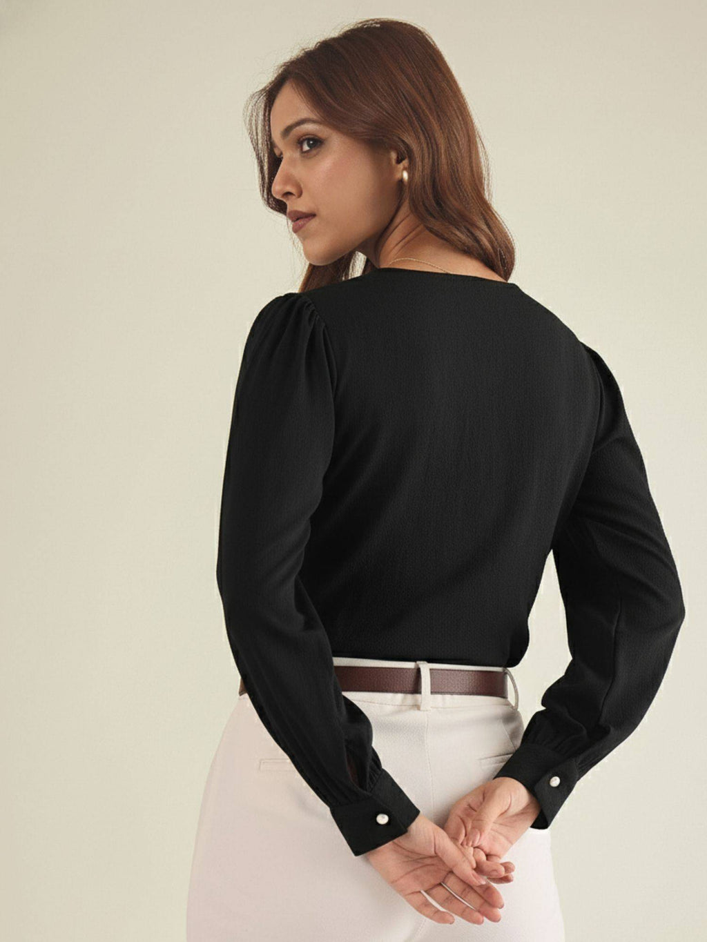 Women Blue Collared Contrast Embroidery Shirt | S67 - view 12