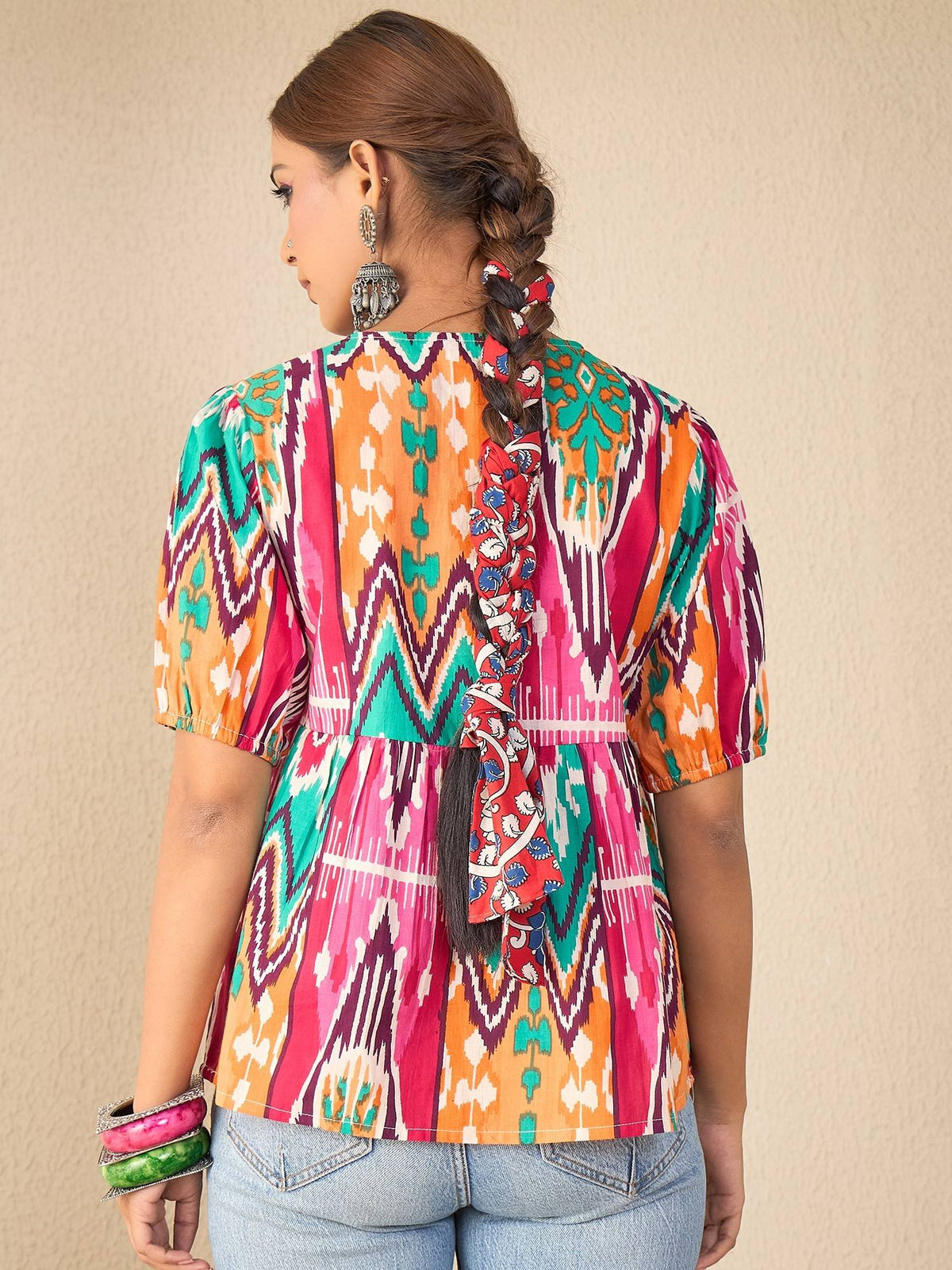 Multi-Color Women Cotton Bow Detailed Peplum Top | pt51 - view 3