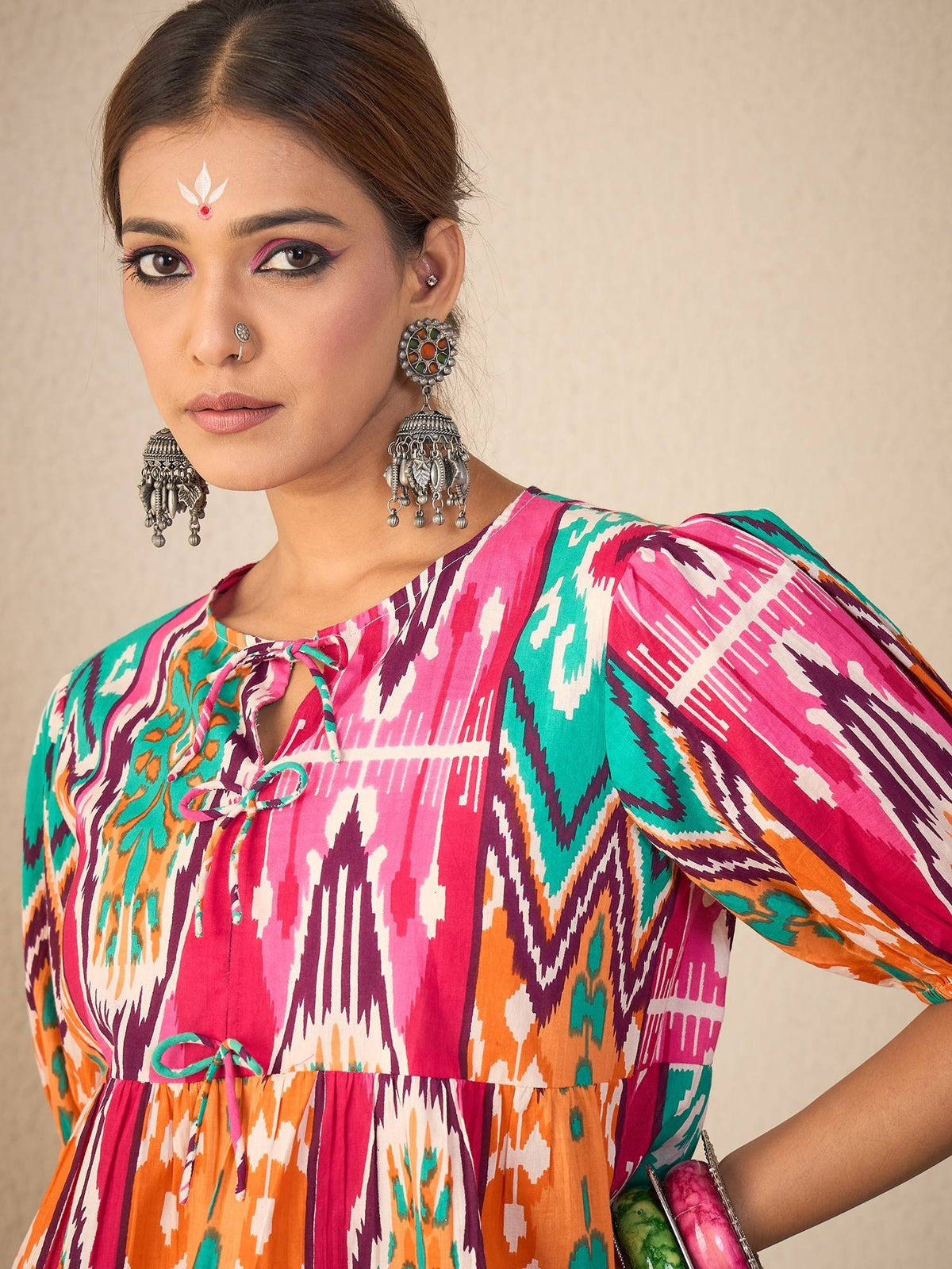 Multi-Color Women Cotton Bow Detailed Peplum Top | pt51 - view 4