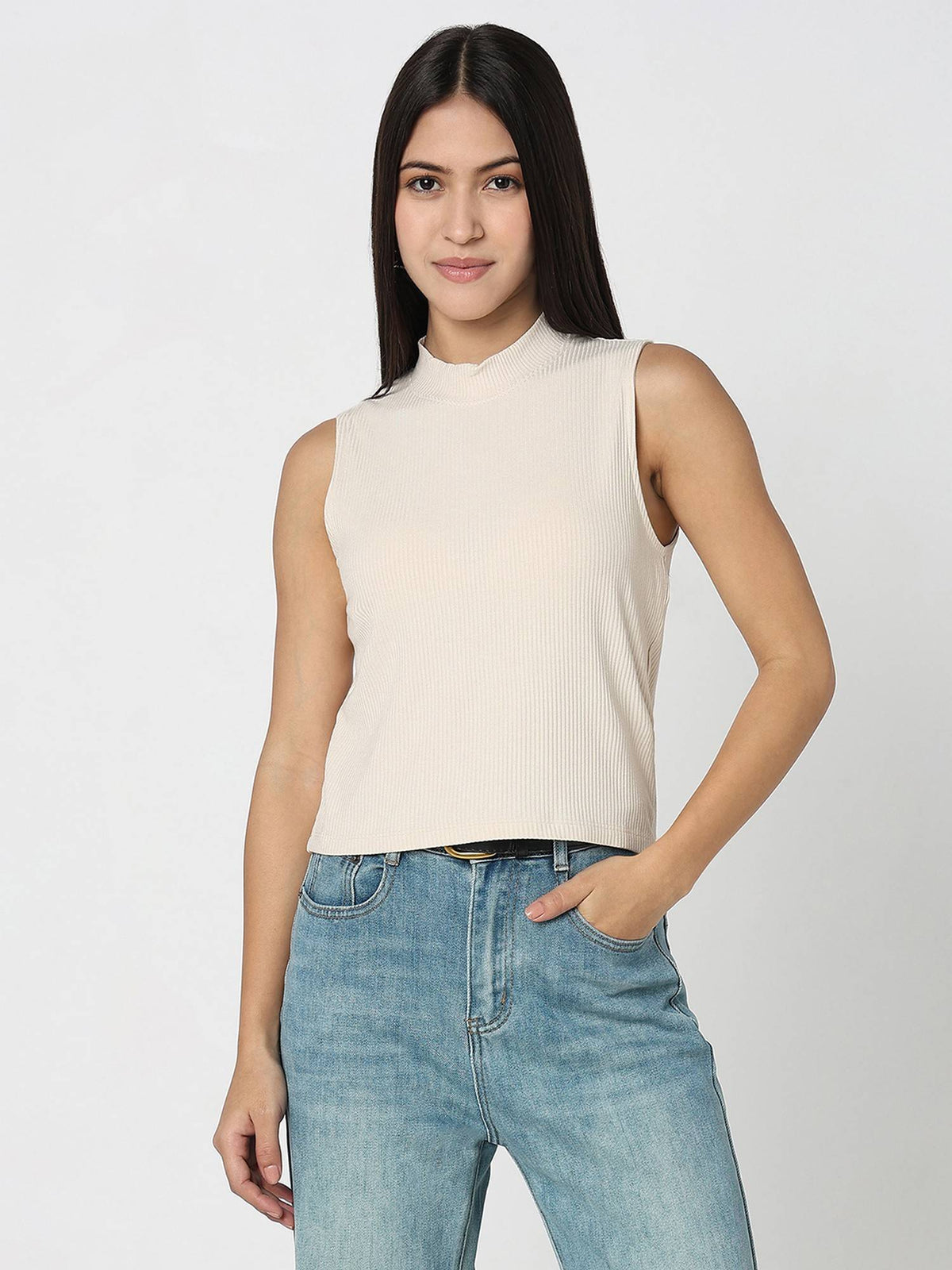 Women Ivory Textured Slim Tank Top | TT98 - view 8