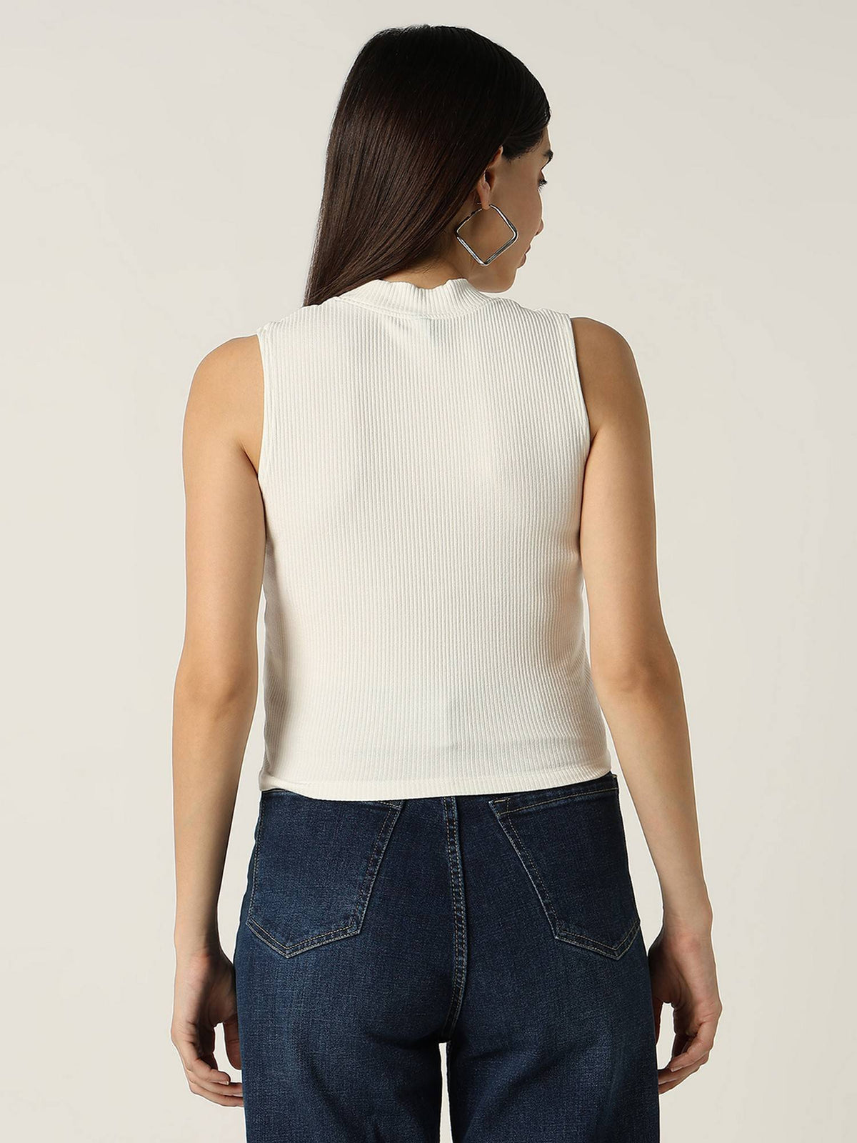 Women Ivory Textured Slim Tank Top | TT98 - view 2