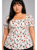 Floral Viscose Elasticated Peplum Plus Size Top | pt51 - view 1