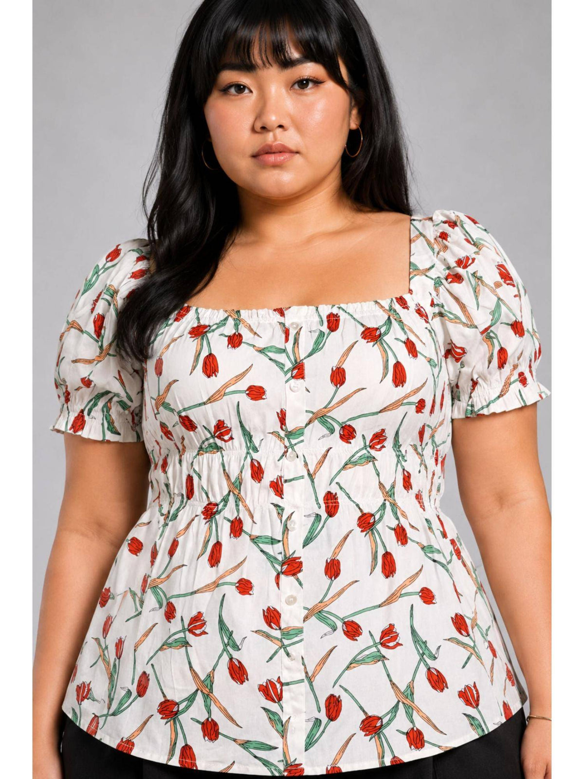 Floral Viscose Elasticated Peplum Plus Size Top | pt51 - view 1