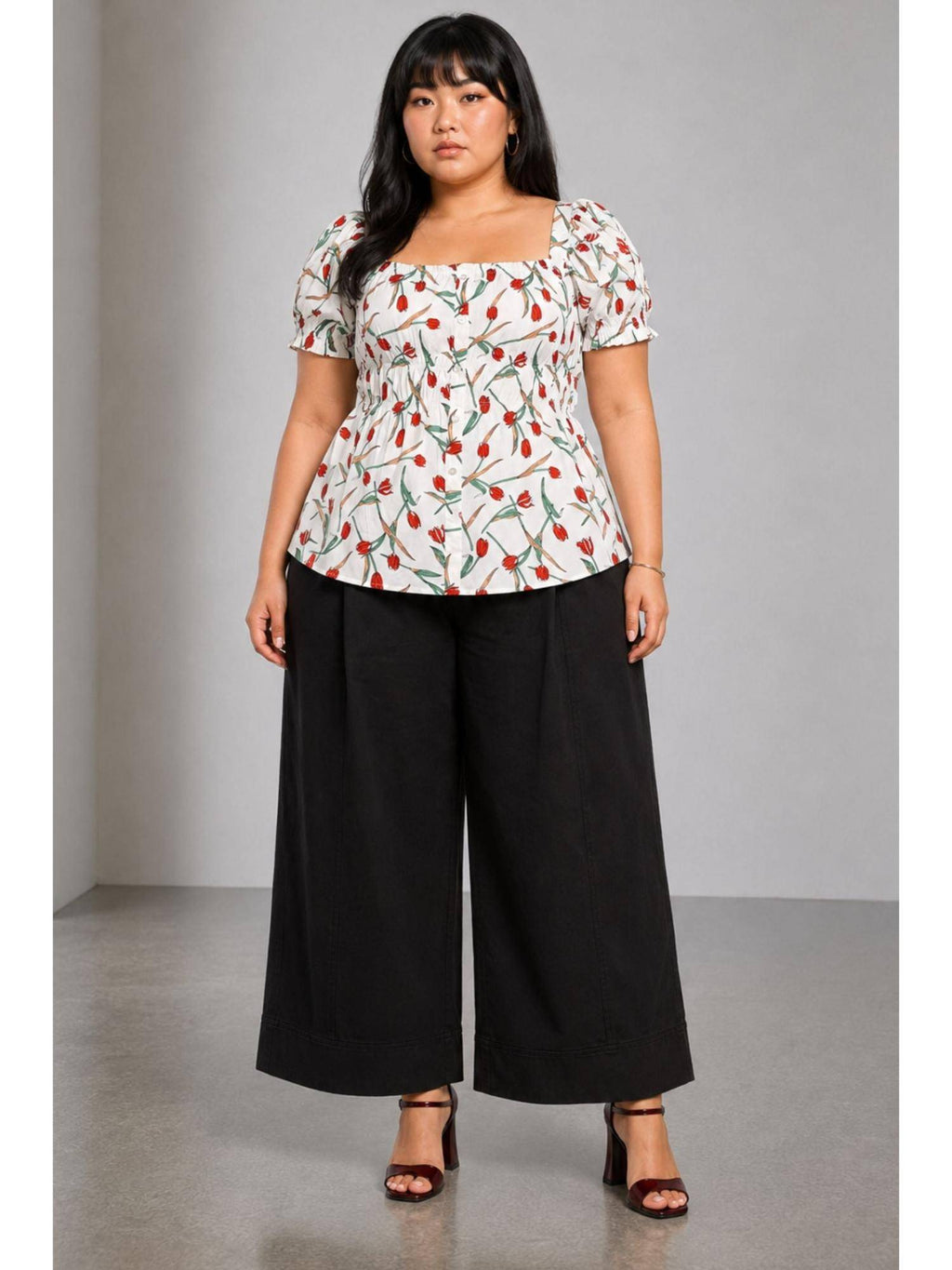 Floral Viscose Elasticated Peplum Plus Size Top | pt51 - view 2