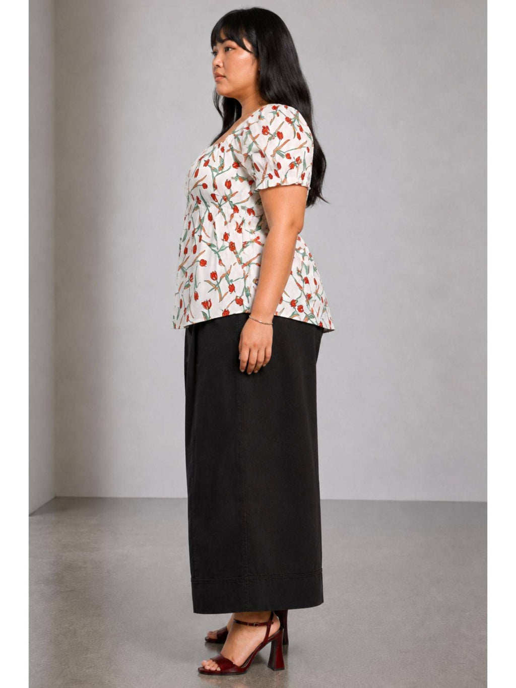 Floral Viscose Elasticated Peplum Plus Size Top | pt51 - view 3