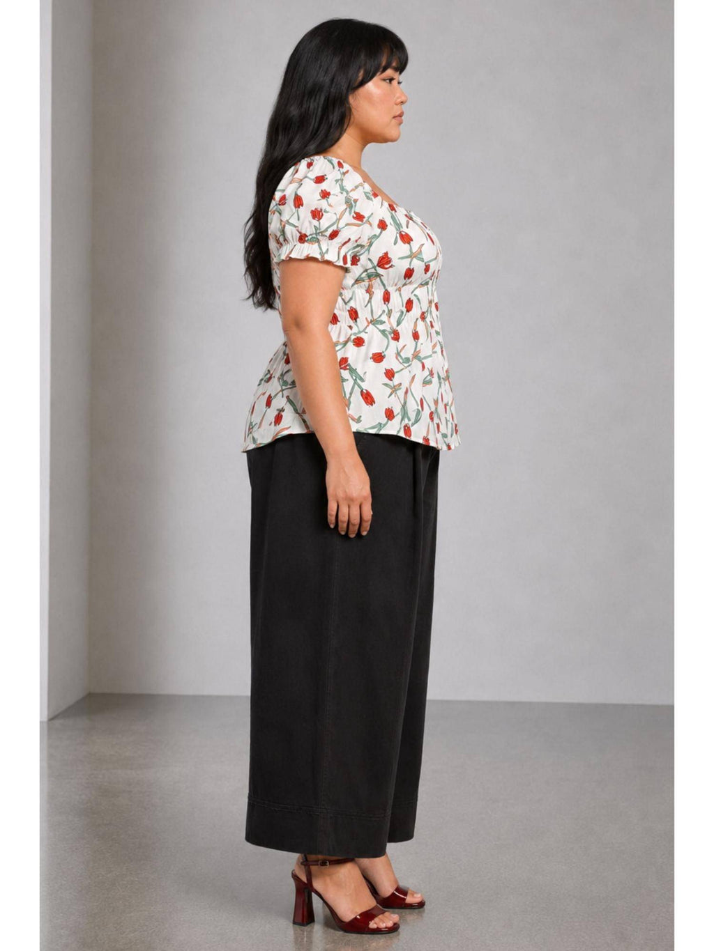 Floral Viscose Elasticated Peplum Plus Size Top | pt51 - view 5