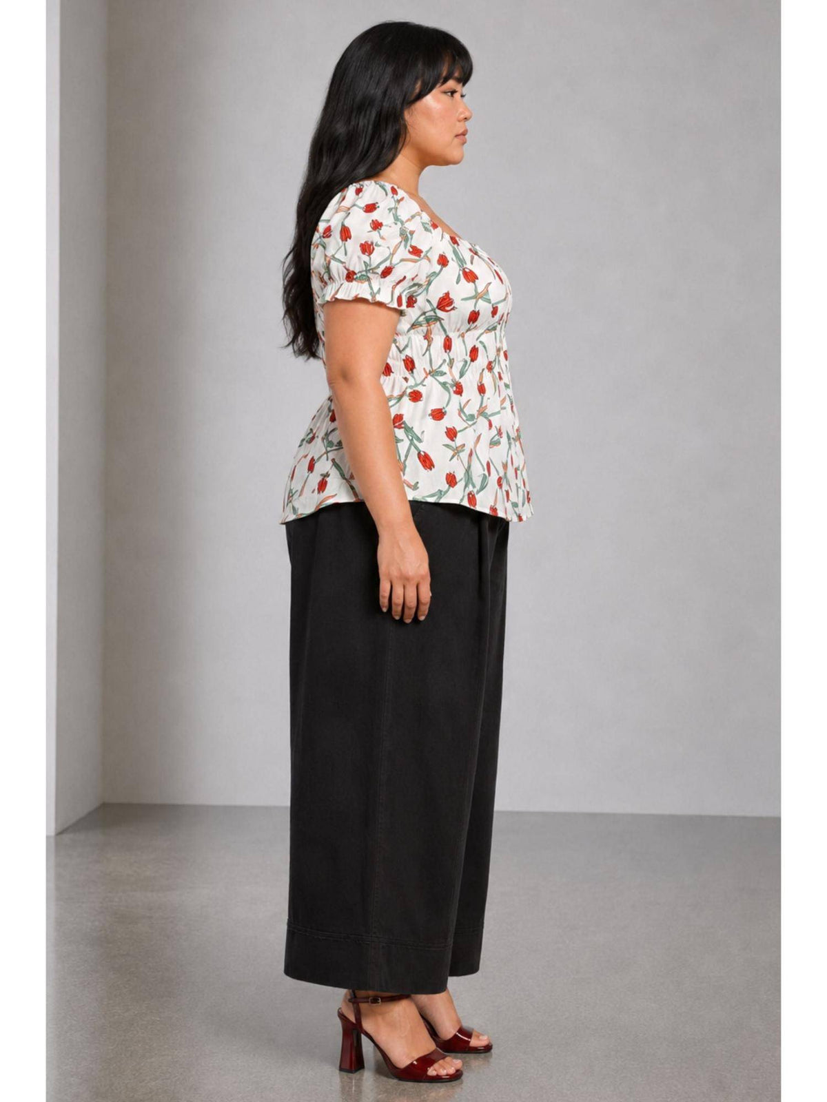Floral Viscose Elasticated Peplum Plus Size Top | pt51 - view 5
