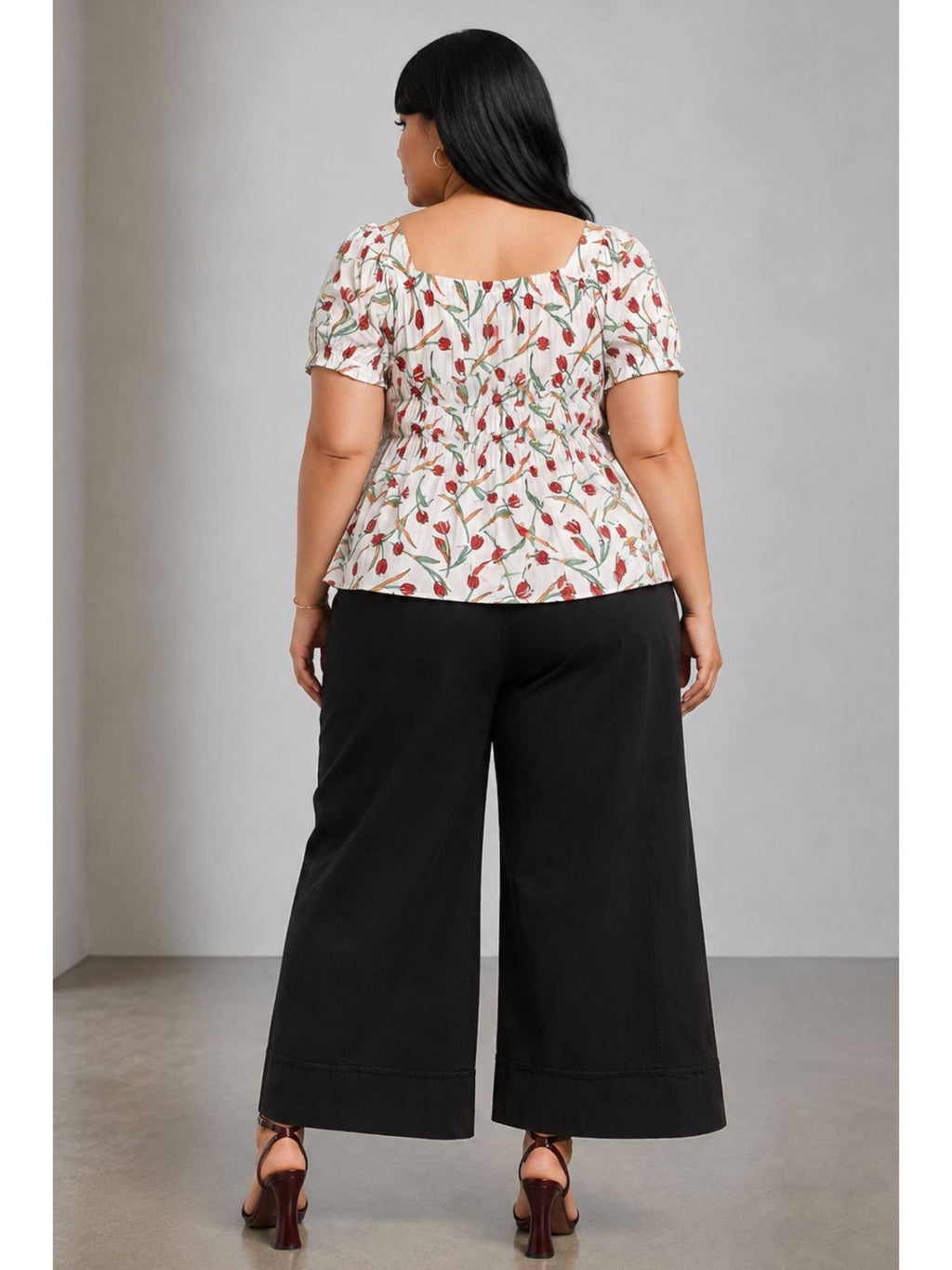 Floral Viscose Elasticated Peplum Plus Size Top | pt51 - view 6