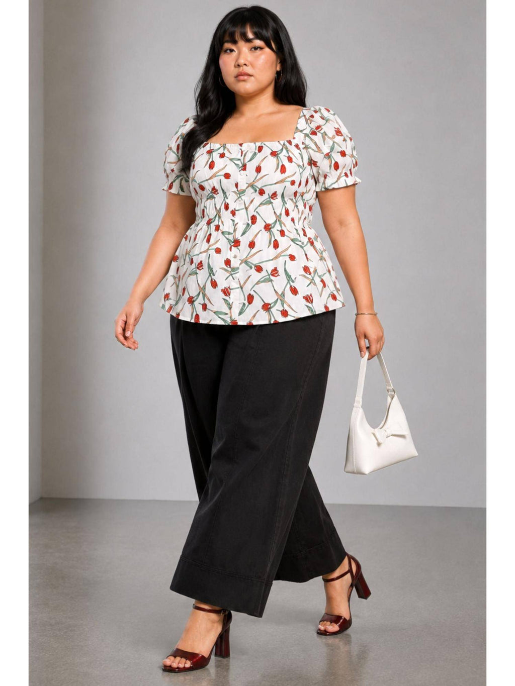 Floral Viscose Elasticated Peplum Plus Size Top | pt51 - view 7