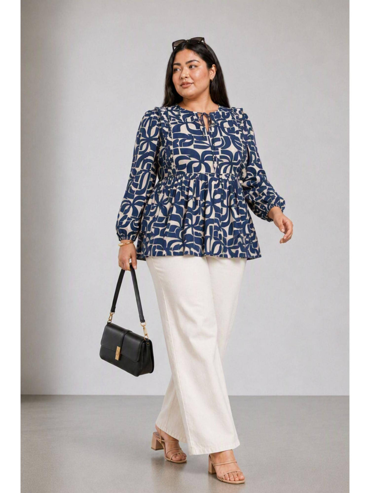 Abstract Cotton Ruffled Peplum Plus Size Top | pt51 - view 1
