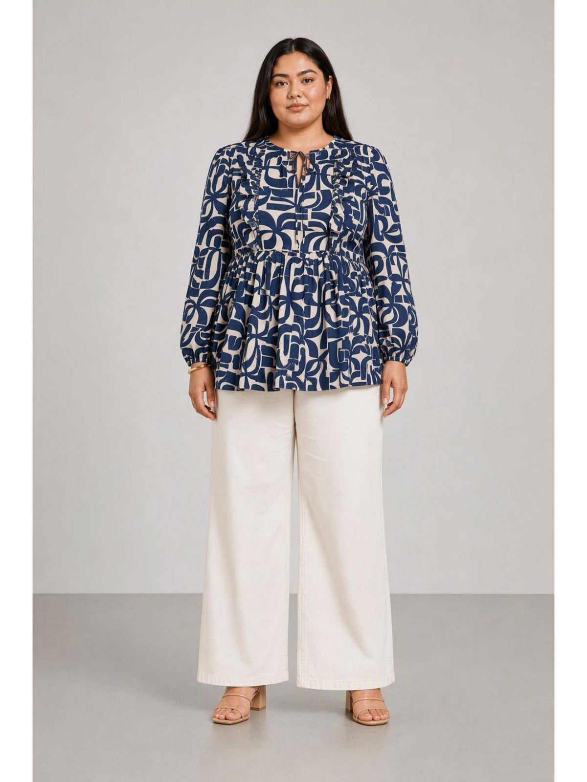 Abstract Cotton Ruffled Peplum Plus Size Top | pt51 - view 2