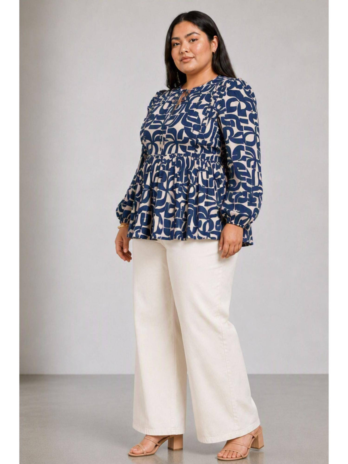 Abstract Cotton Ruffled Peplum Plus Size Top | pt51 - view 3