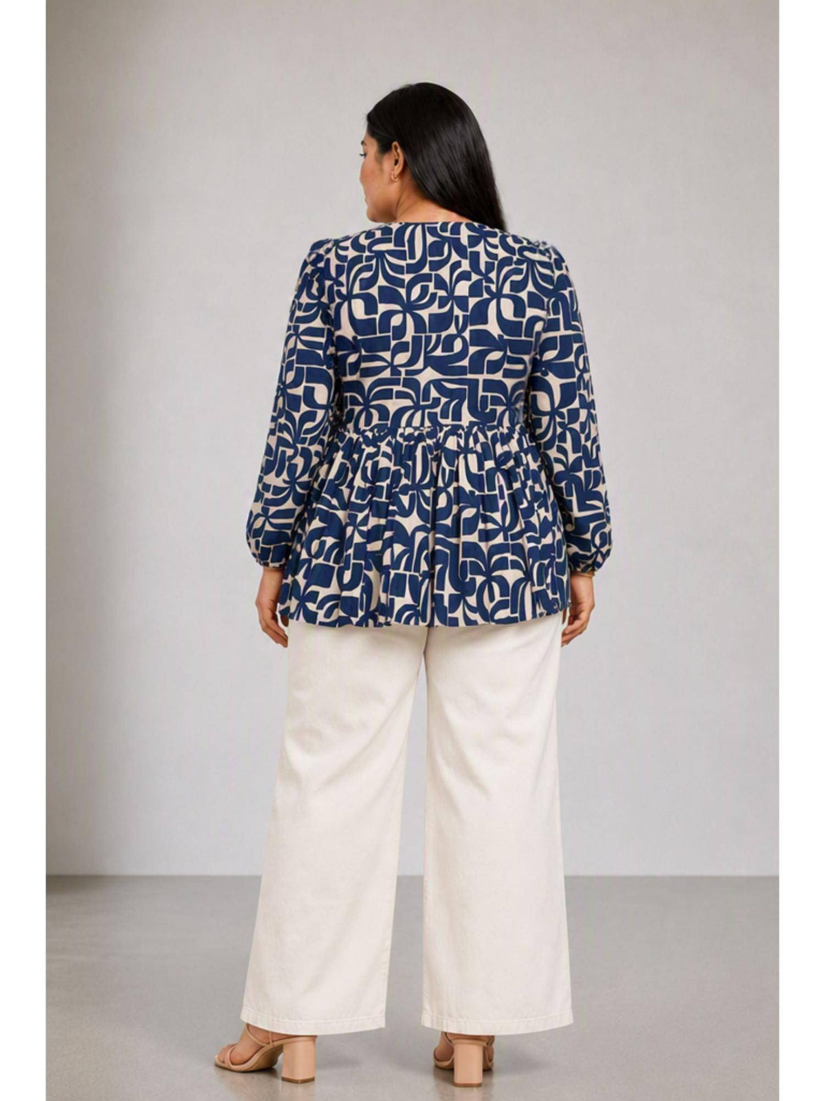 Abstract Cotton Ruffled Peplum Plus Size Top | pt51 - view 5