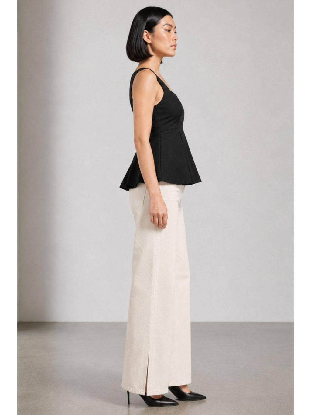 Solid Black Cotton Slub Peplum Top | pt51 - view 3