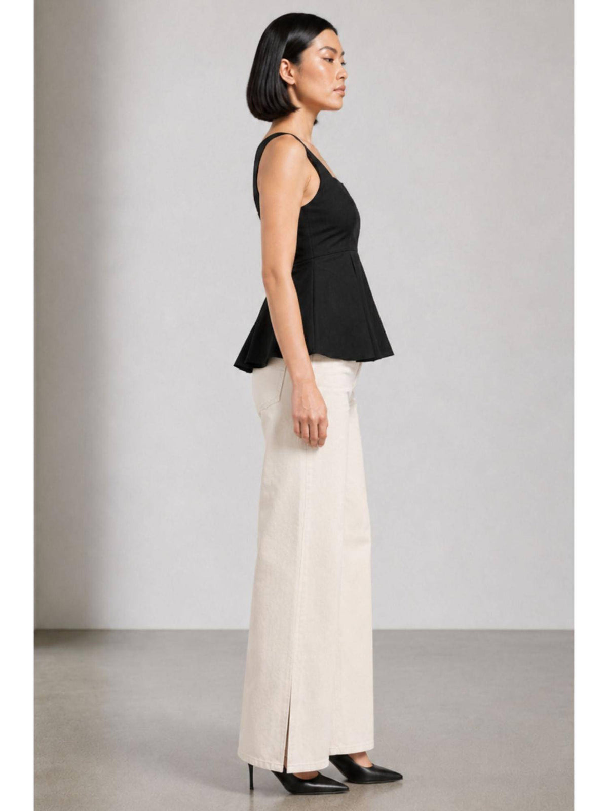Solid Black Cotton Slub Peplum Top | pt51 - view 3