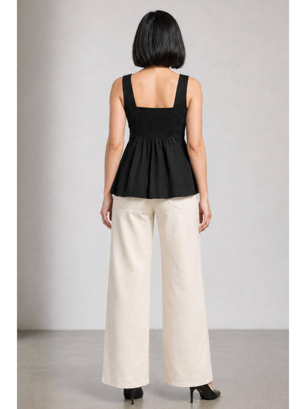 Solid Black Cotton Slub Peplum Top | pt51 - view 4