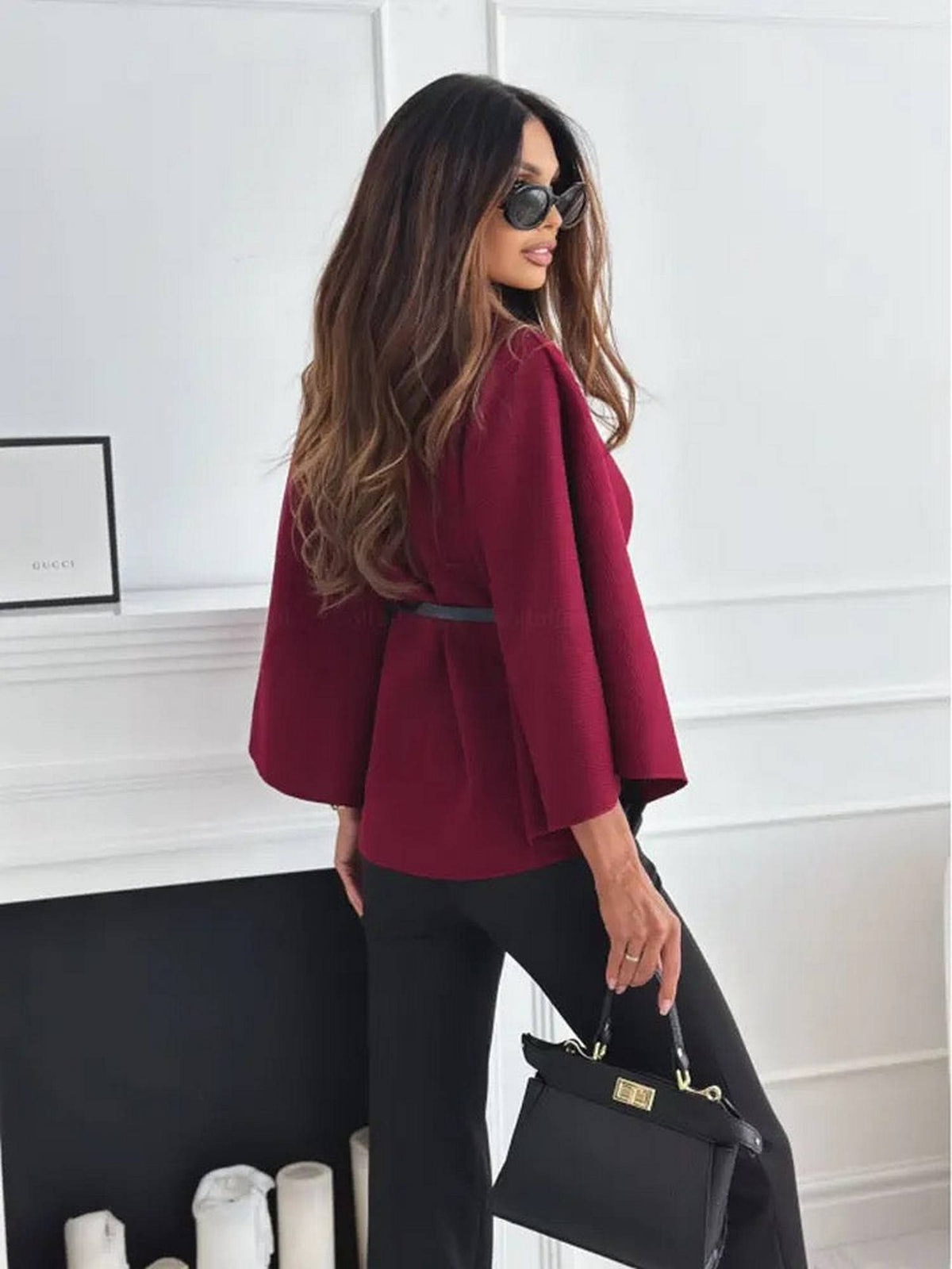 Donatella Winter Maroon Cape with Belt | JC78 - view 2