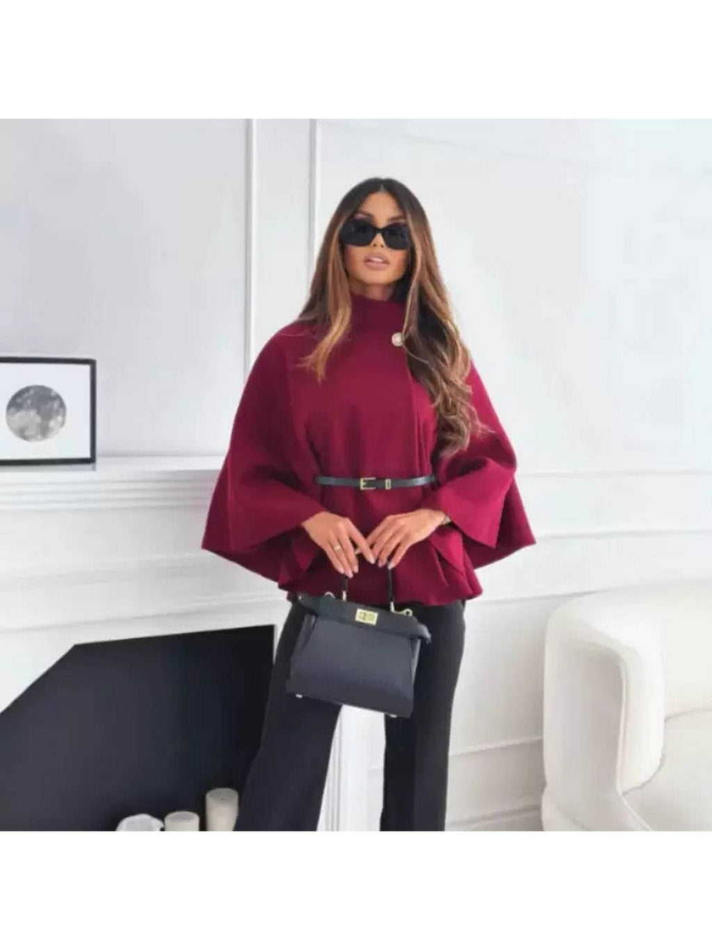 Donatella Winter Maroon Cape with Belt | JC78 - view 3