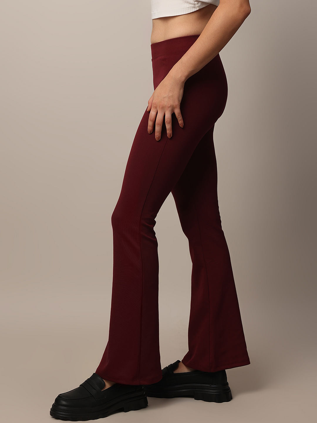 Maroon Stretch Flared Pants