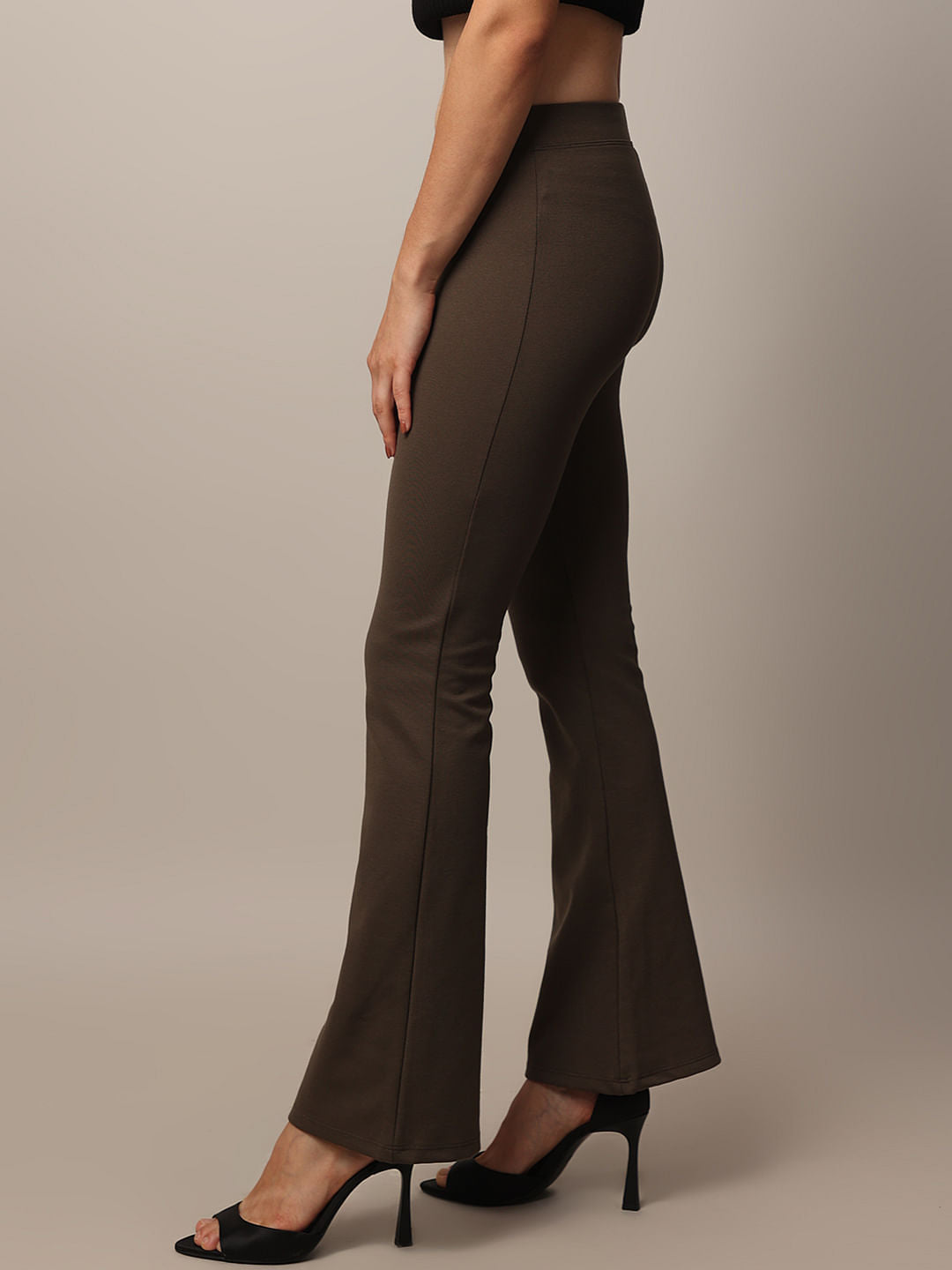 Olive Stretch Flared Pants