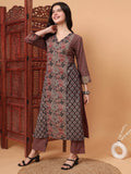 Hand Block Ajrak Print Multi Straight Long Kurta | FY93 - view 1