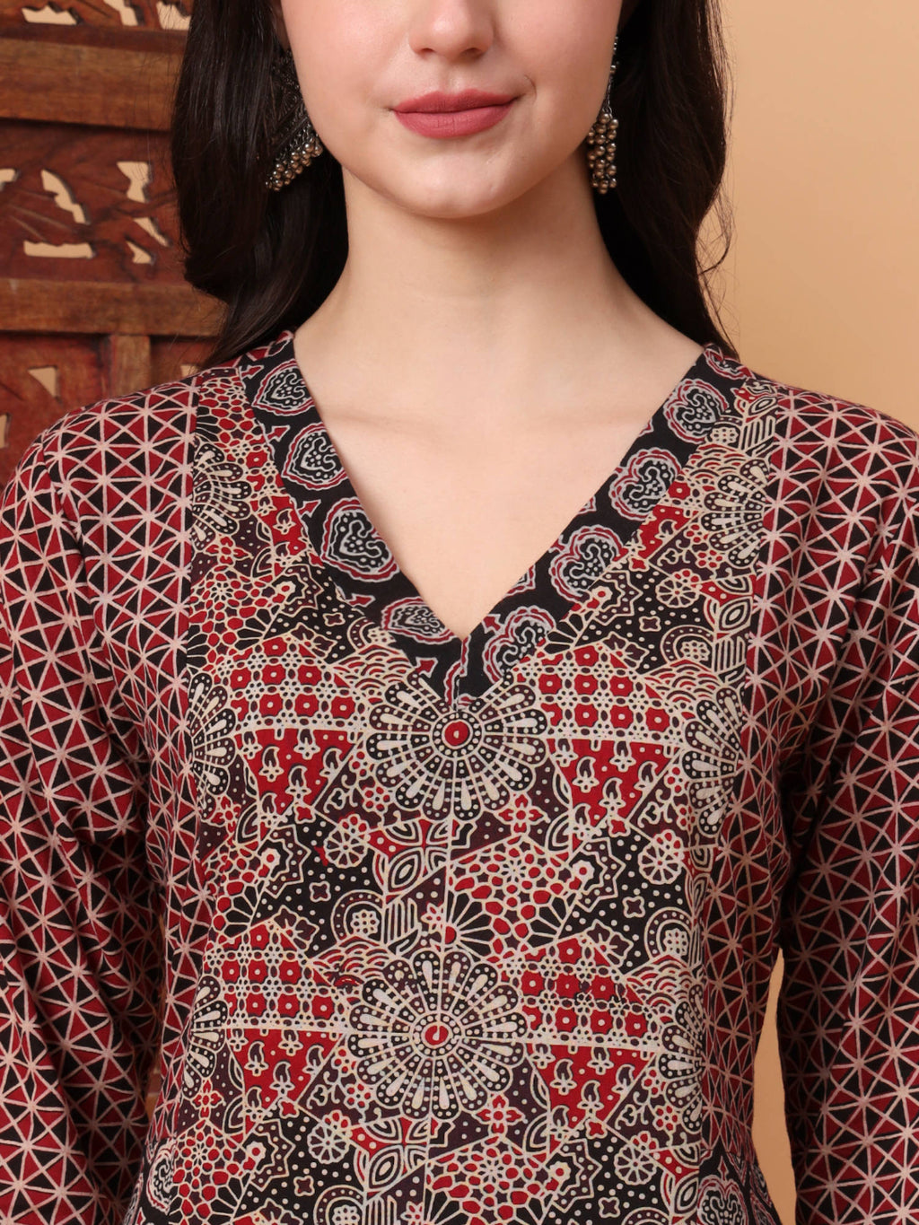 Hand Block Ajrak Print Multi Straight Long Kurta | U3S - view 2