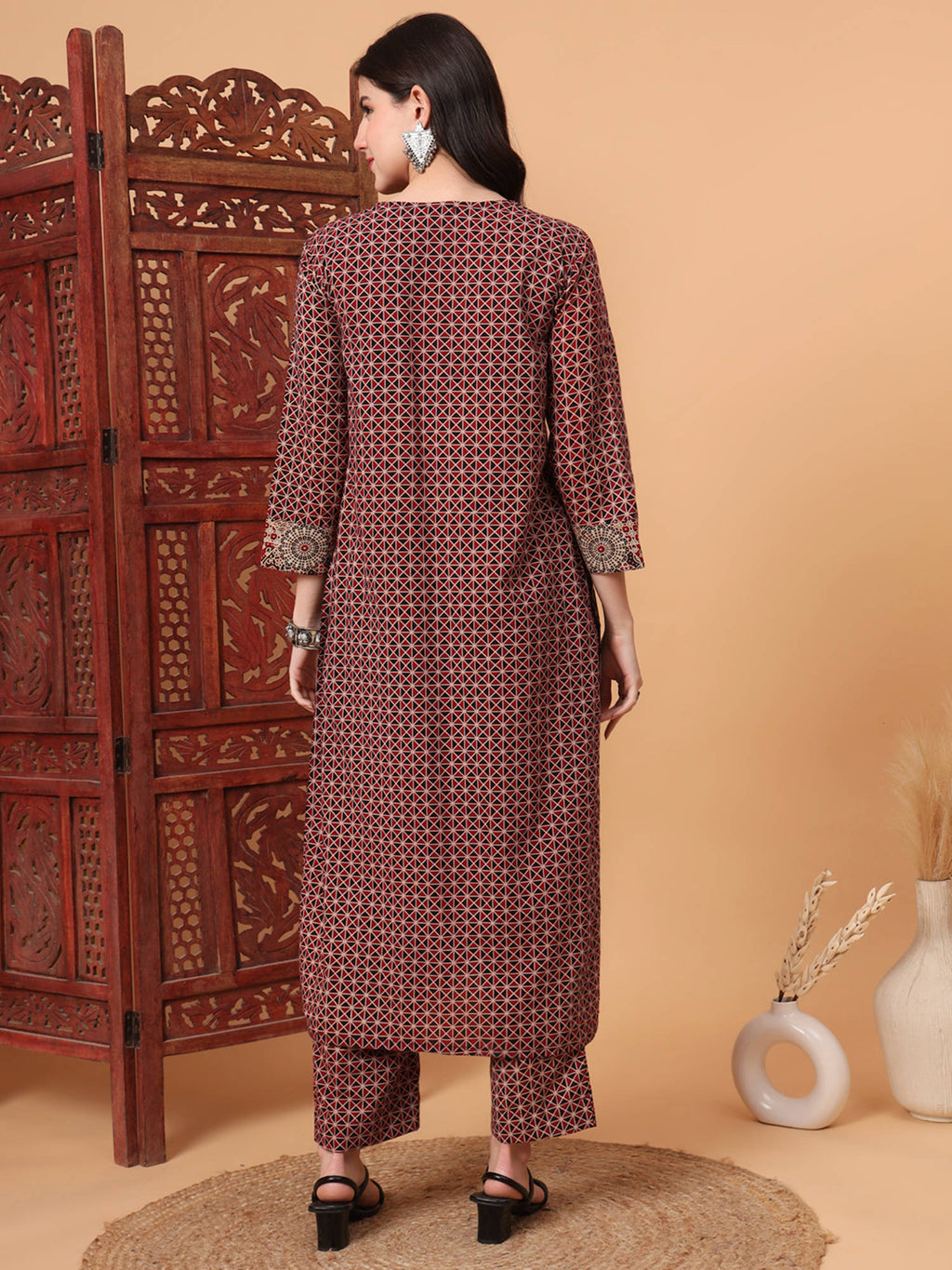 Hand Block Ajrak Print Multi Straight Long Kurta | FY93 - view 4
