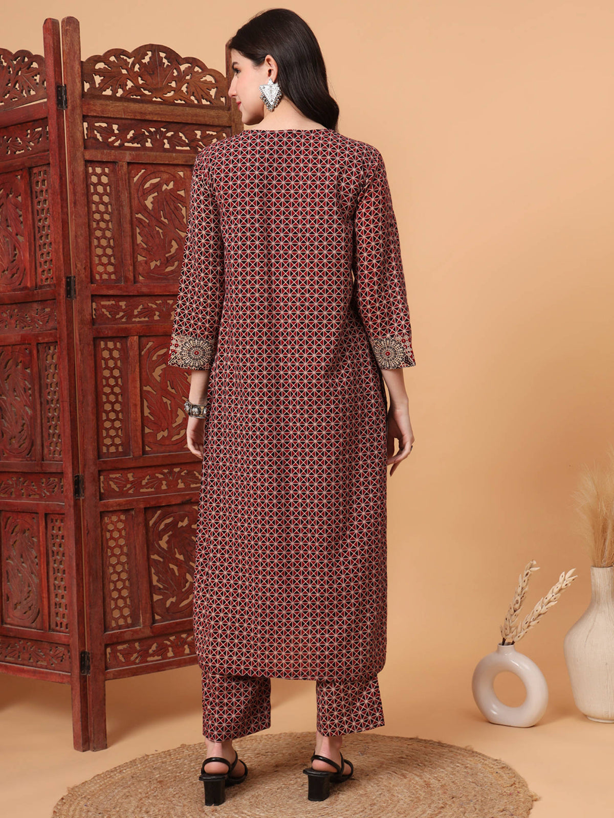 Hand Block Ajrak Print Multi Straight Long Kurta | FY93 - view 4