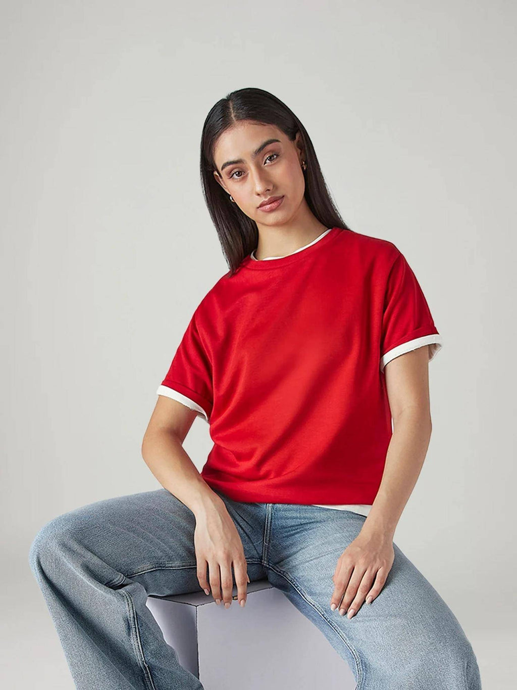 Red Solid/Plain Half Sleeves Relaxed T-Shirt | TS56 - view 5