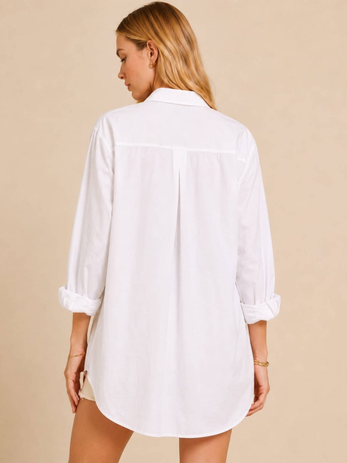 White Solid/Plain Full Sleeves Oversized Shirt | S67 - view 3