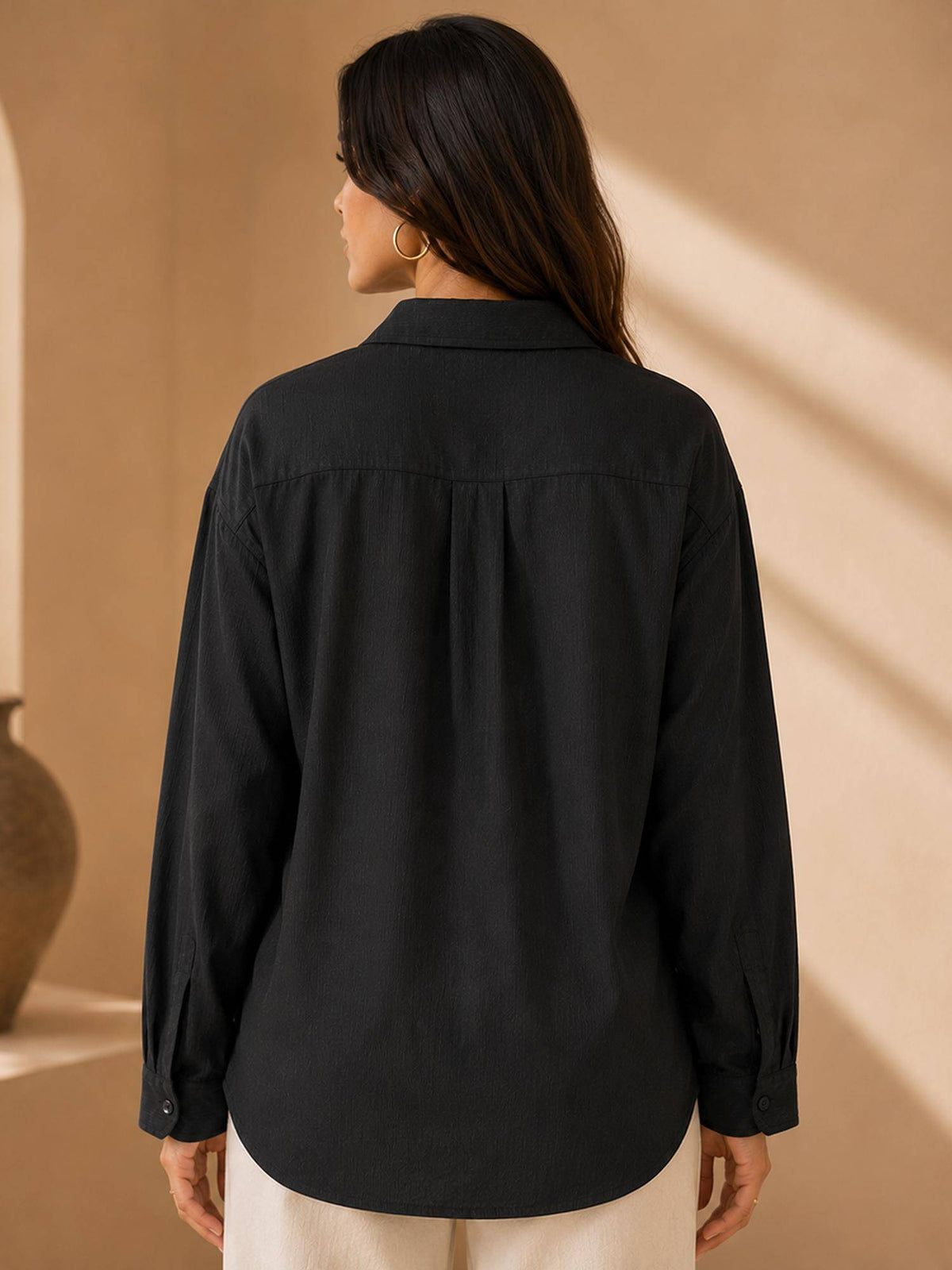 Black Solid/Plain Full Sleeves Relaxed Shirt | S67 - view 2