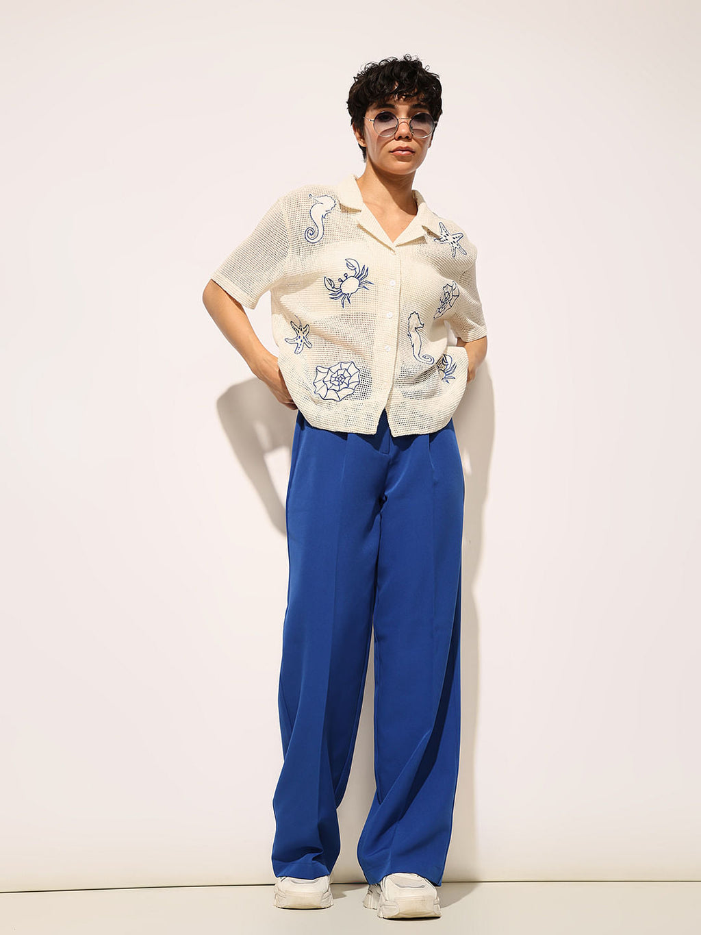 Blue High Rise Wide Leg Pants
