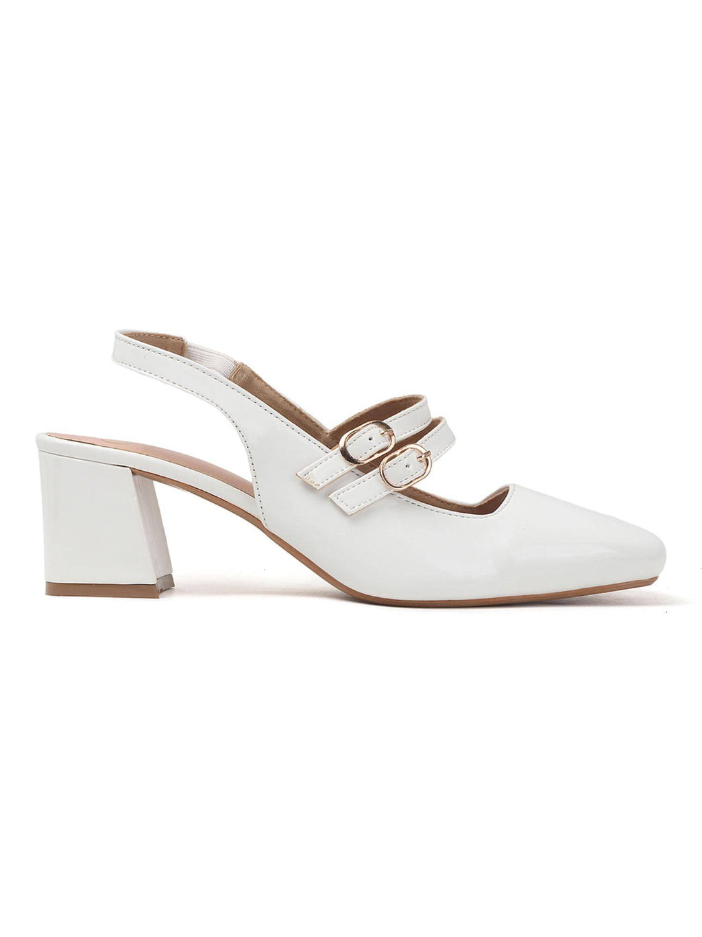 Women White Elegant Slingback Block Heel Sandals | H78 - view 6