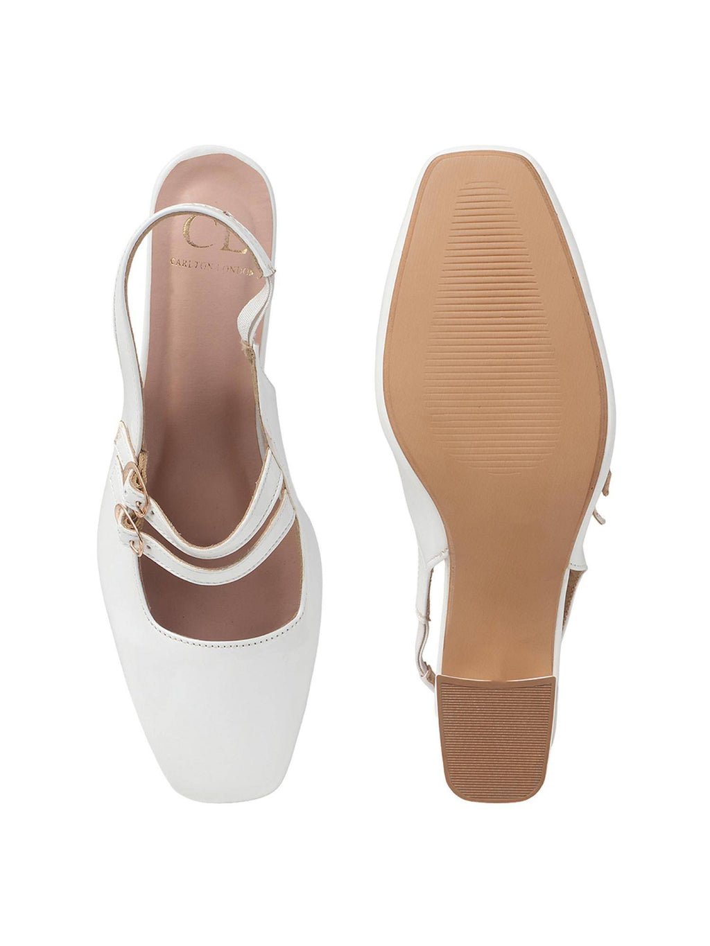 Women White Elegant Slingback Block Heel Sandals | H78 - view 8