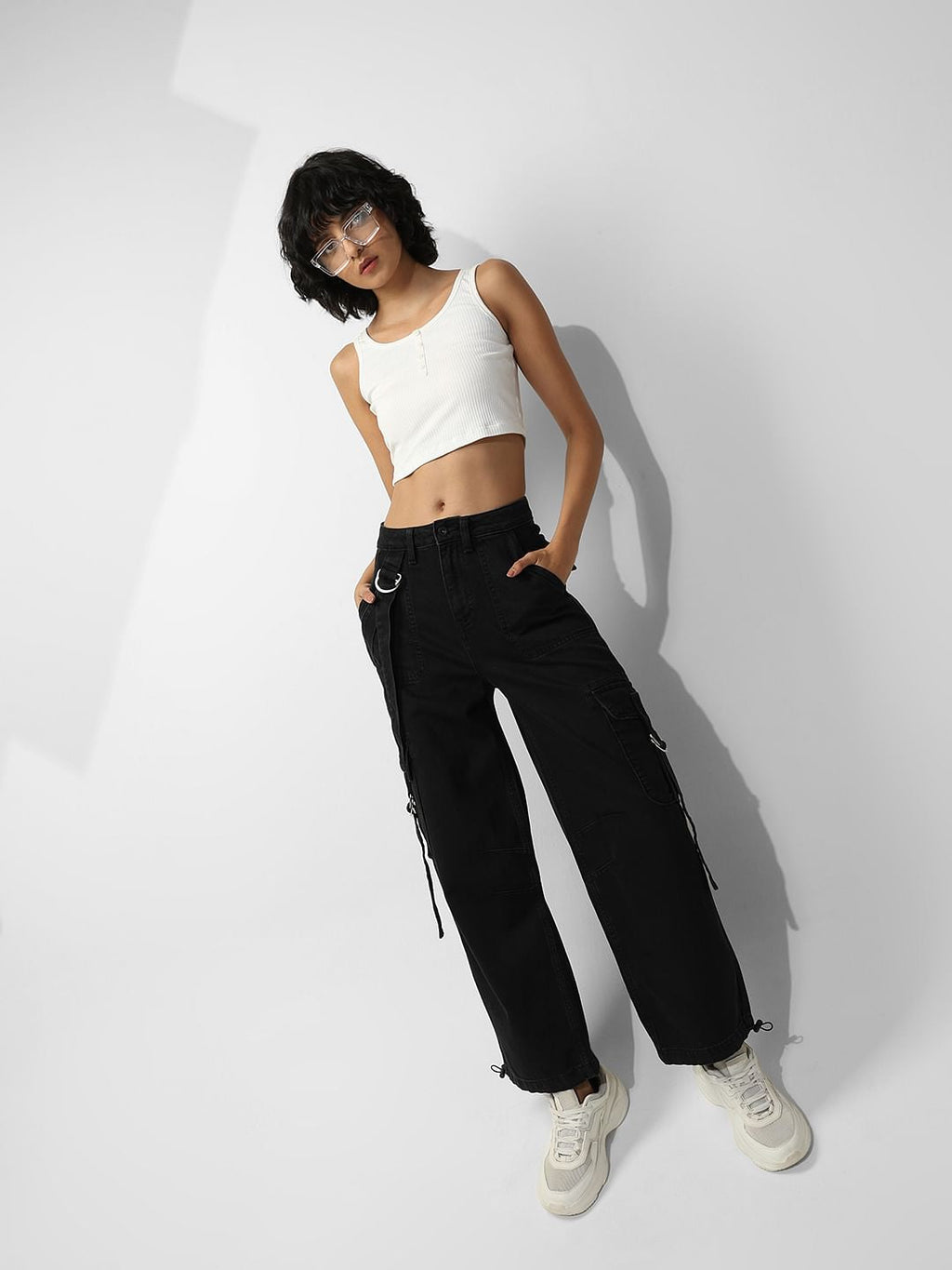 Black High Rise Cargo Jeans