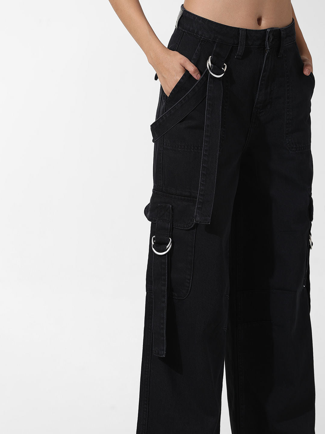 Black High Rise Cargo Jeans