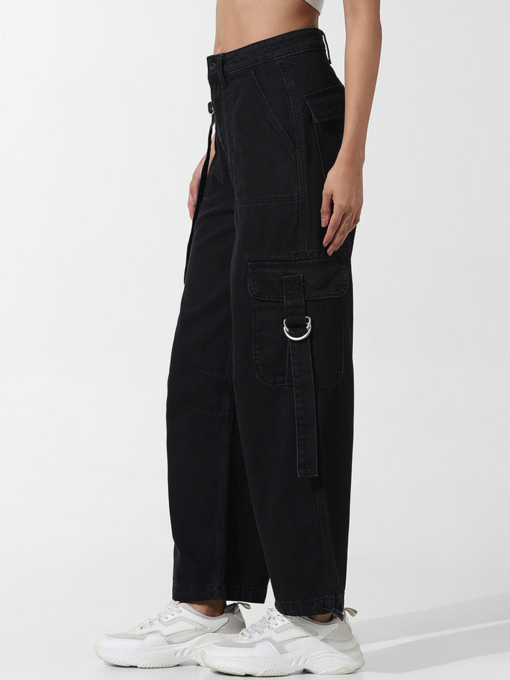 Black High Rise Cargo Jeans